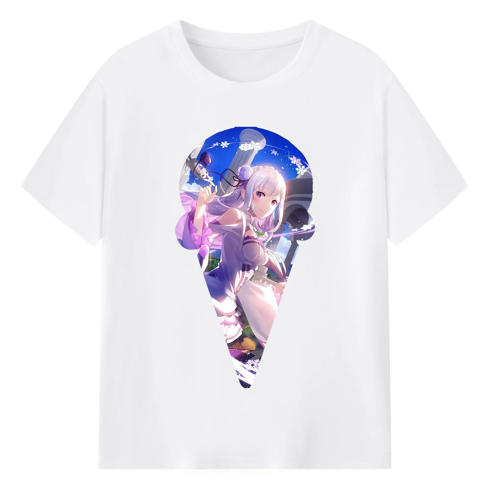 リゼロ グッズ エミリア - 綿100％ 半袖Tシャツ ・ フロントプリント ・ 快適 通気性 ・ 日常使い 散歩 スポーツ用