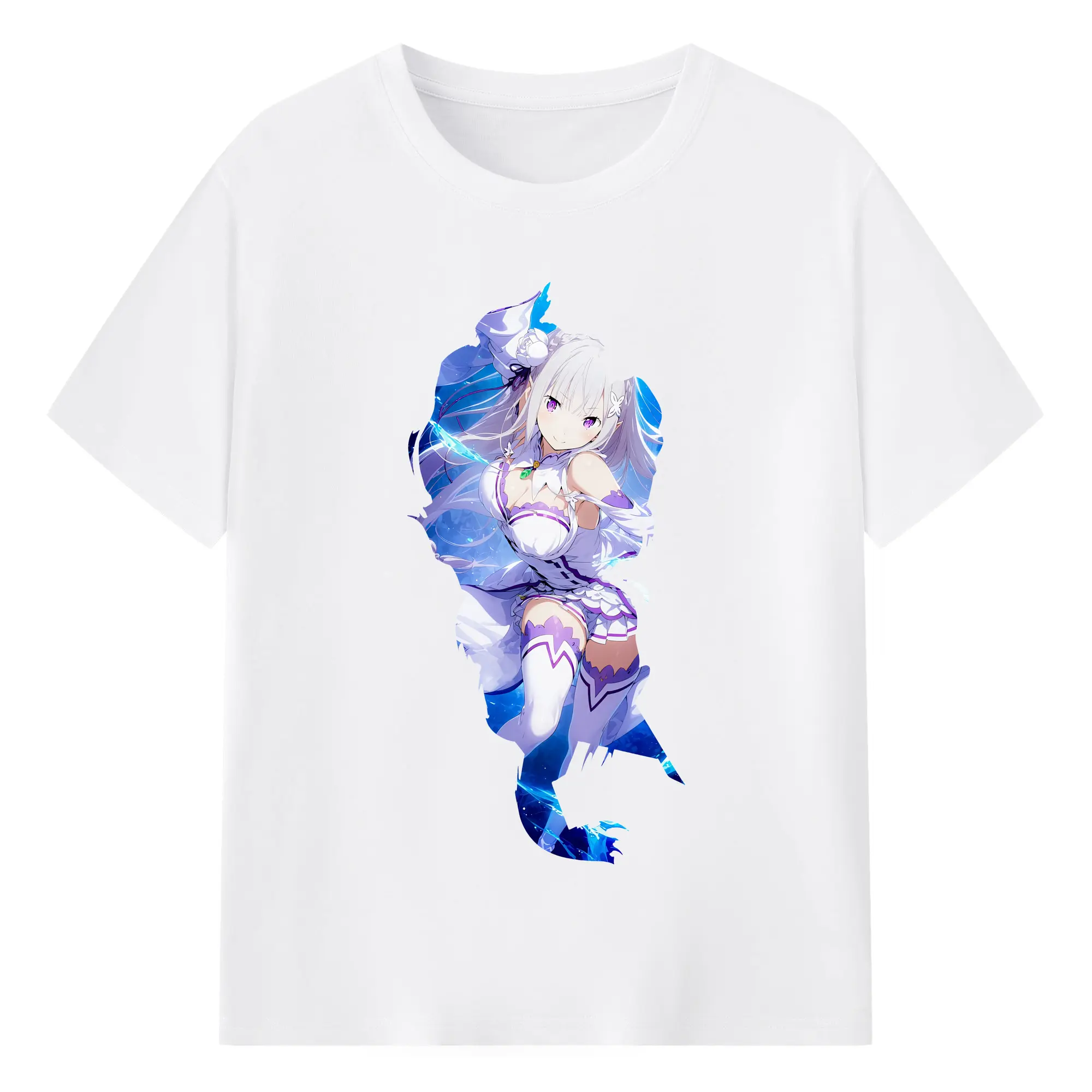 リゼロ グッズ エミリア - 綿100％ 半袖Tシャツ ・ フロントプリント ・ 快適 通気性 ・ 日常使い 散歩 スポーツ用