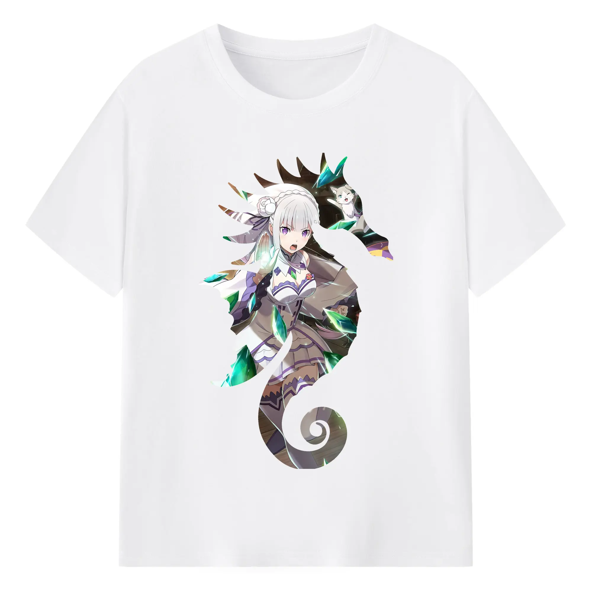 リゼロ グッズ エミリア - 綿100％ 半袖Tシャツ ・ フロントプリント ・ 快適 通気性 ・ 日常使い 散歩 スポーツ用