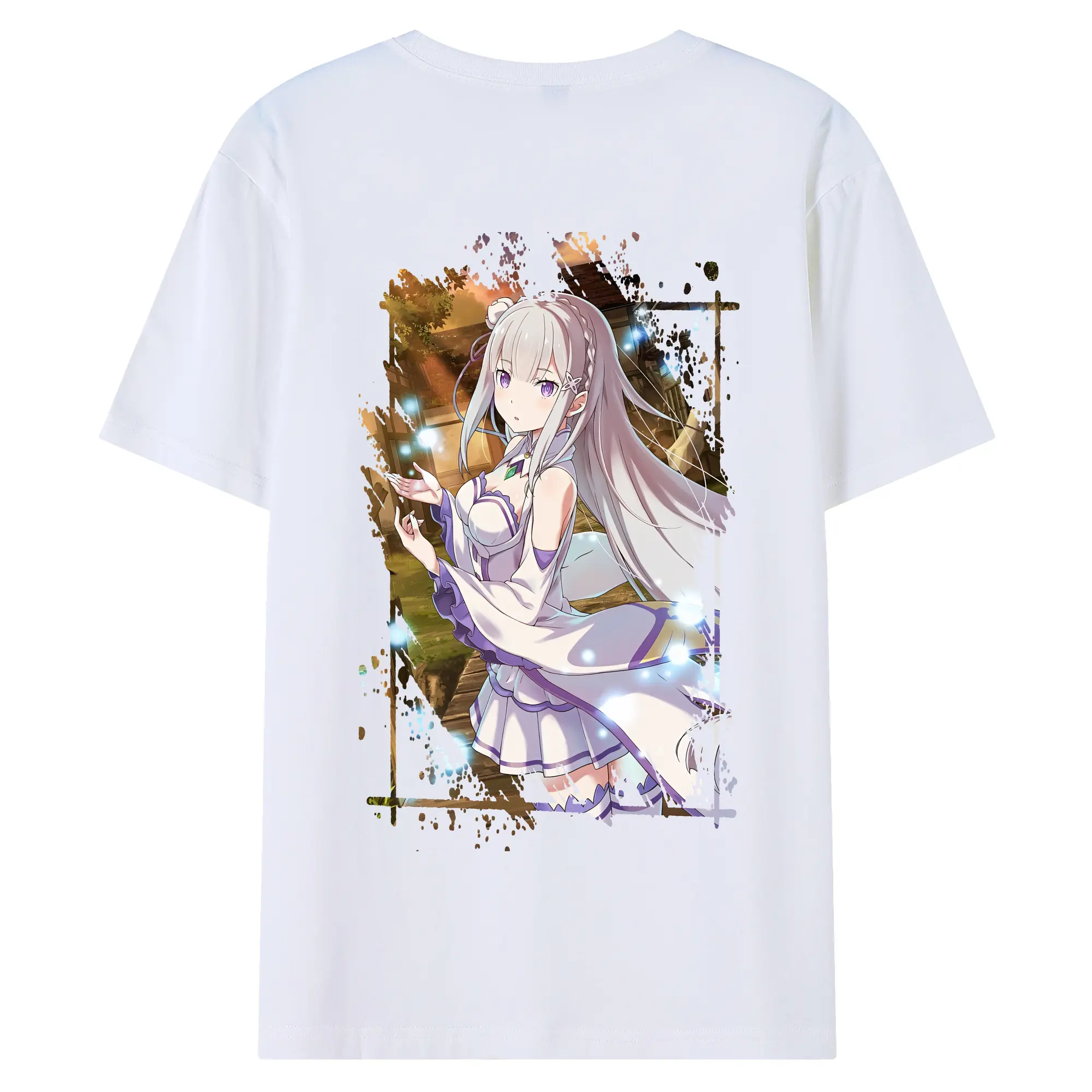 リゼロ グッズ エミリア - 綿100％ 半袖Tシャツ ・ バックプリント ・ 快適 通気性 ・ 日常使い 散歩 スポーツ用
