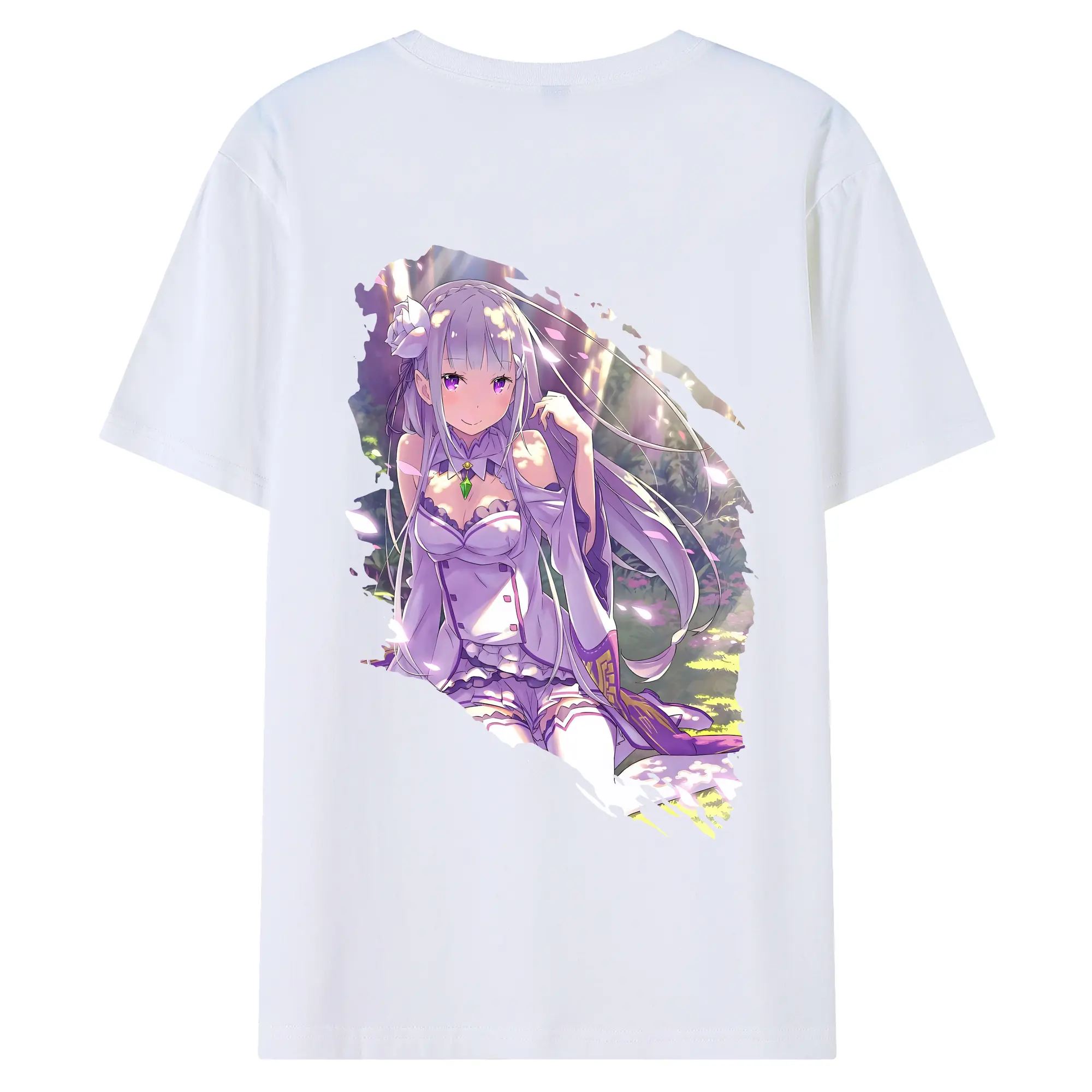 リゼロ グッズ エミリア - 綿100％ 半袖Tシャツ ・ バックプリント ・ 快適 通気性 ・ 日常使い 散歩 スポーツ用