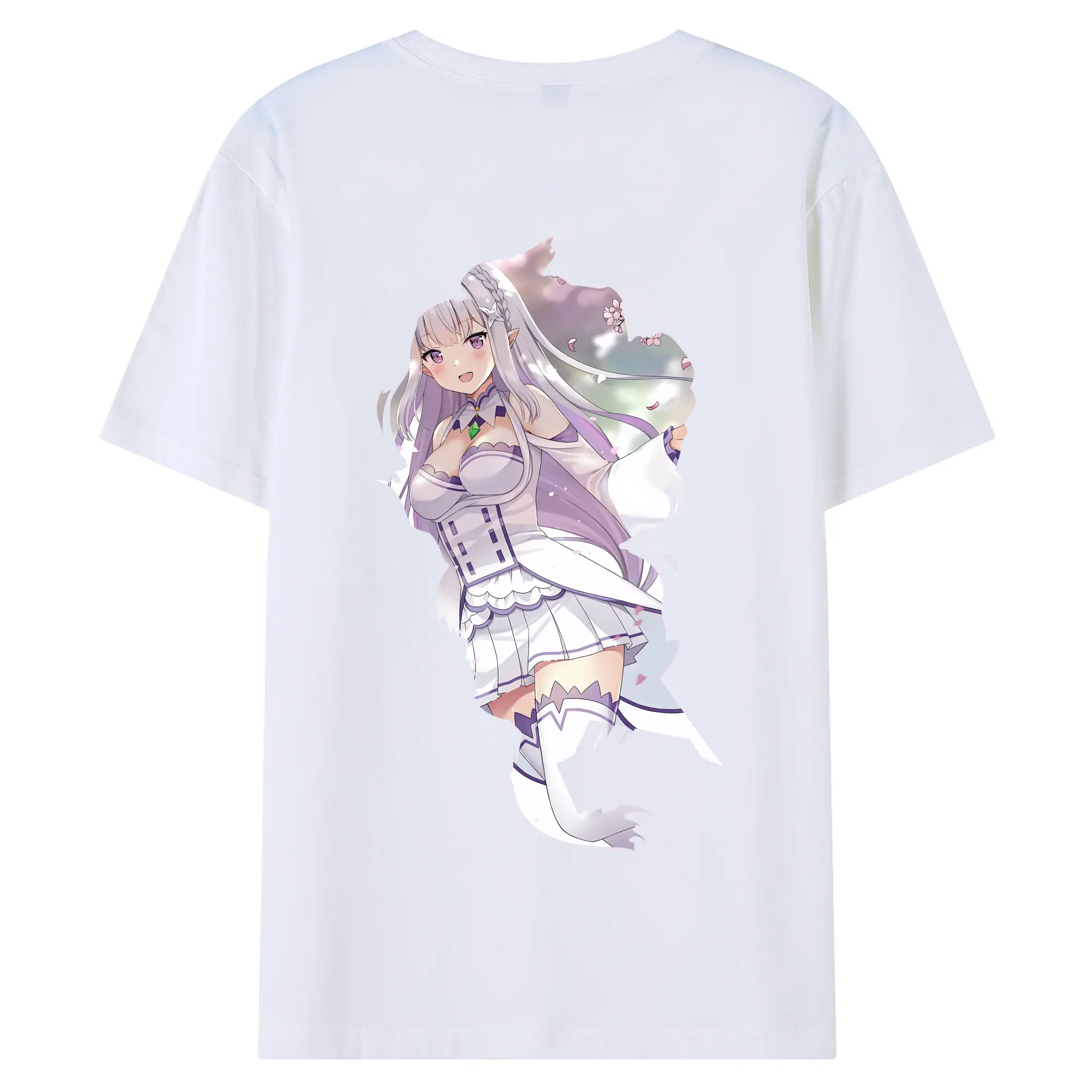 リゼロ グッズ エミリア - 綿100％ 半袖Tシャツ ・ バックプリント ・ 快適 通気性 ・ 日常使い 散歩 スポーツ用