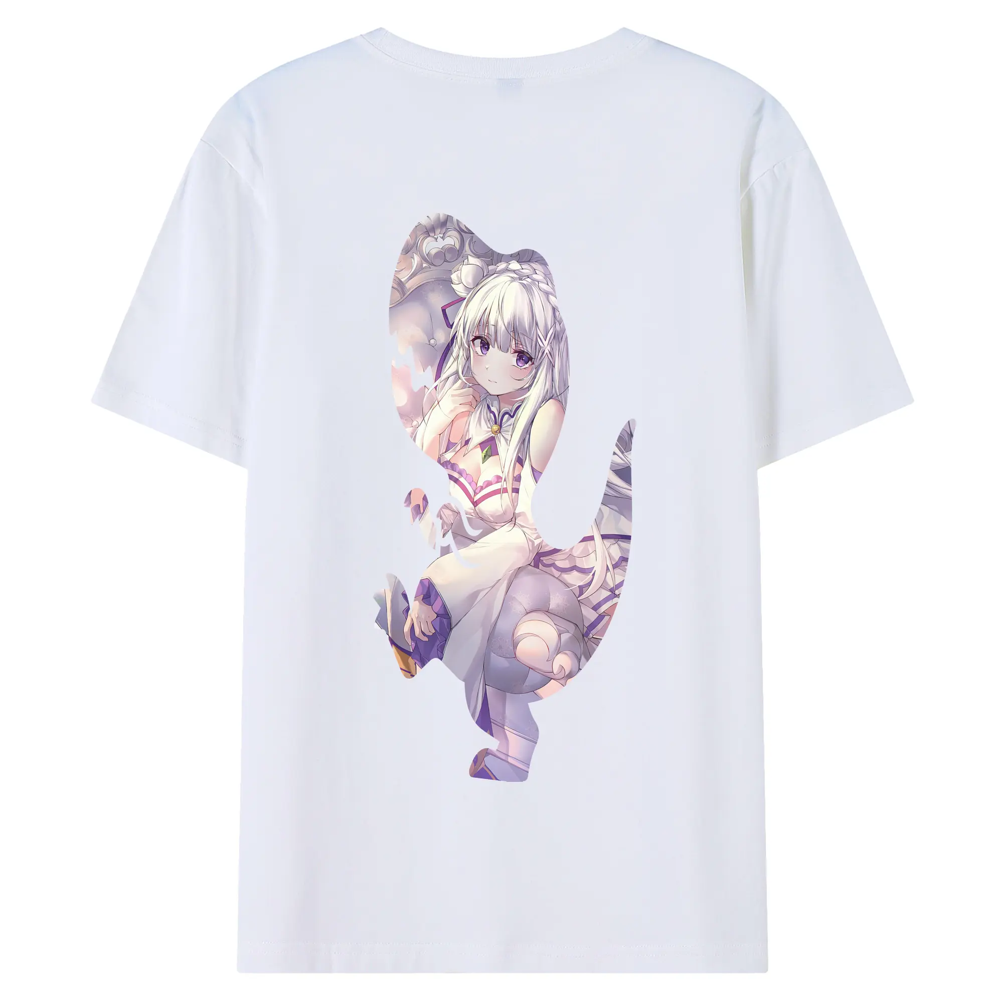 リゼロ グッズ エミリア - 綿100％ 半袖Tシャツ ・ バックプリント ・ 快適 通気性 ・ 日常使い 散歩 スポーツ用