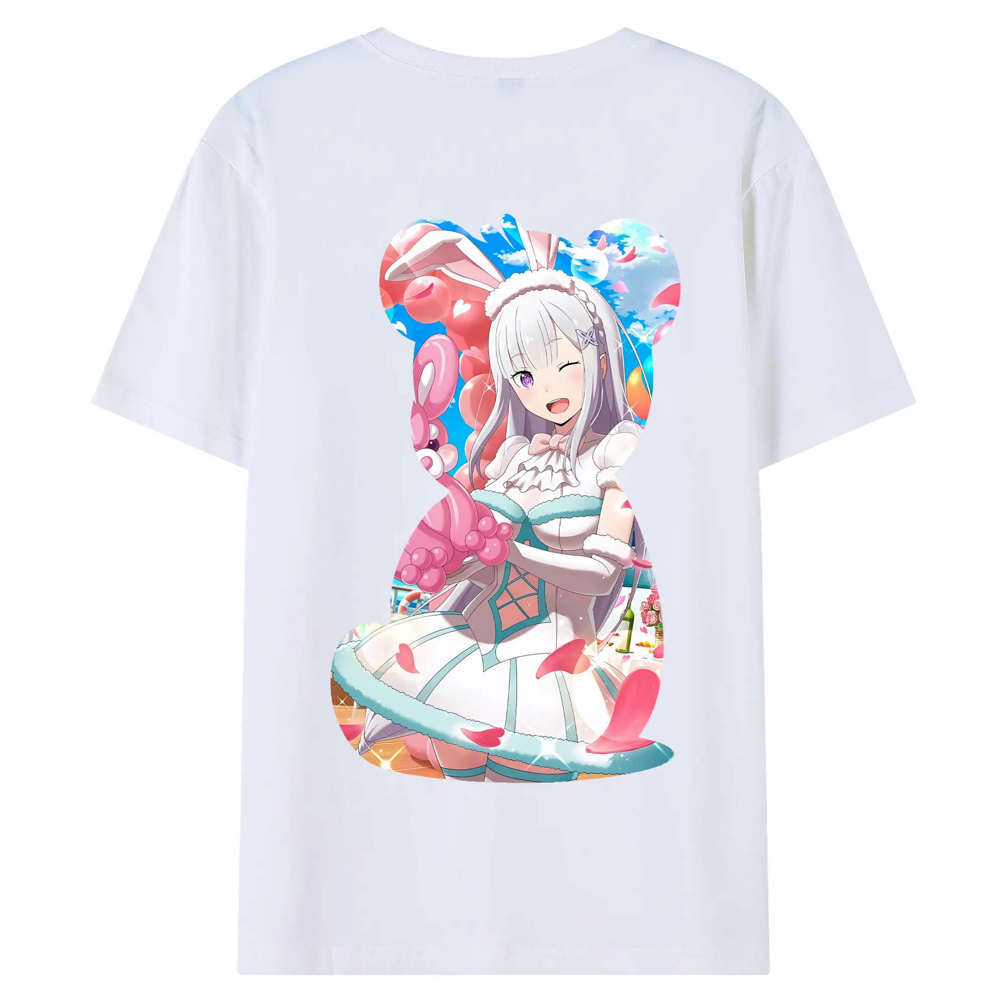 リゼロ グッズ エミリア - 綿100％ 半袖Tシャツ ・ バックプリント ・ 快適 通気性 ・ 日常使い 散歩 スポーツ用