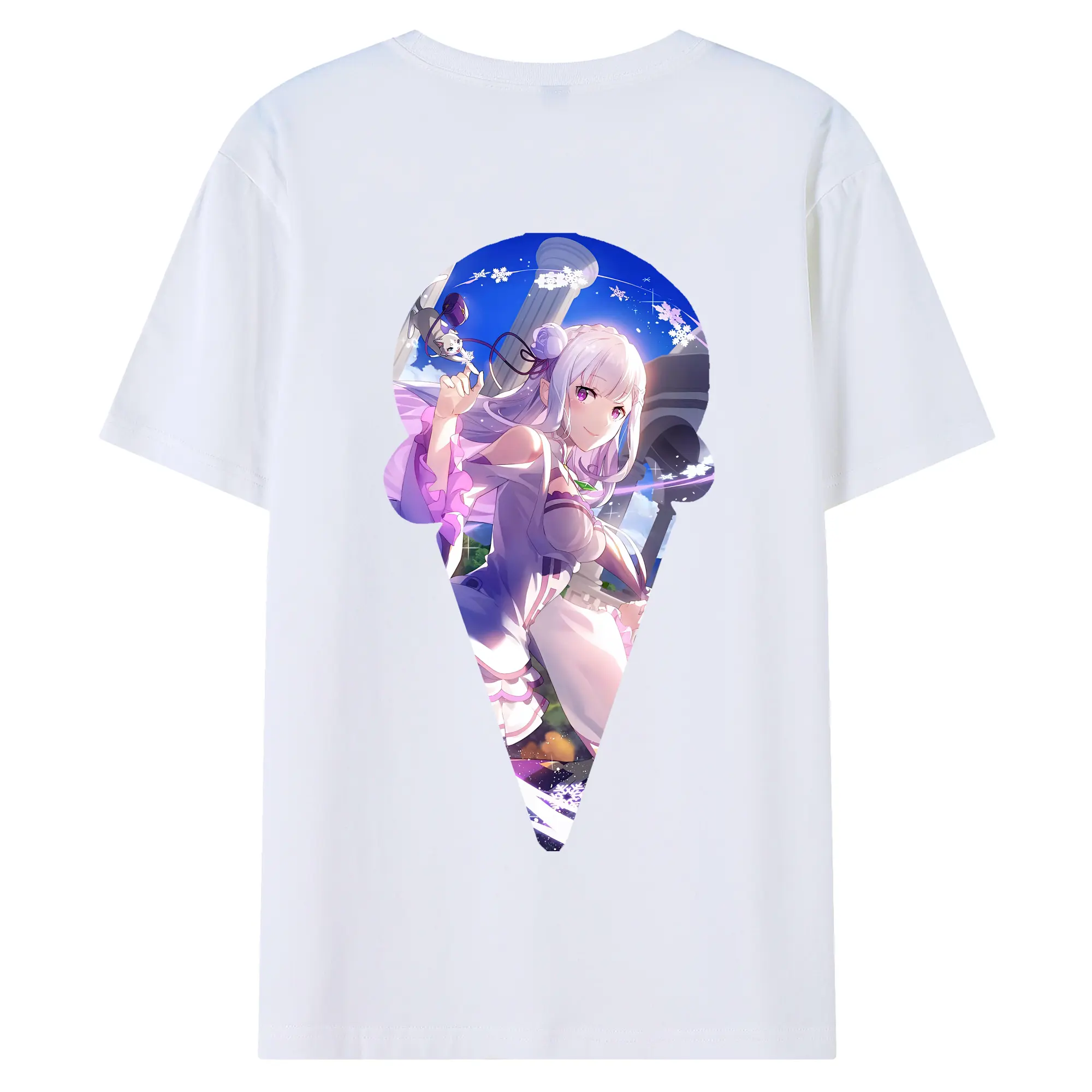 リゼロ グッズ エミリア - 綿100％ 半袖Tシャツ ・ バックプリント ・ 快適 通気性 ・ 日常使い 散歩 スポーツ用