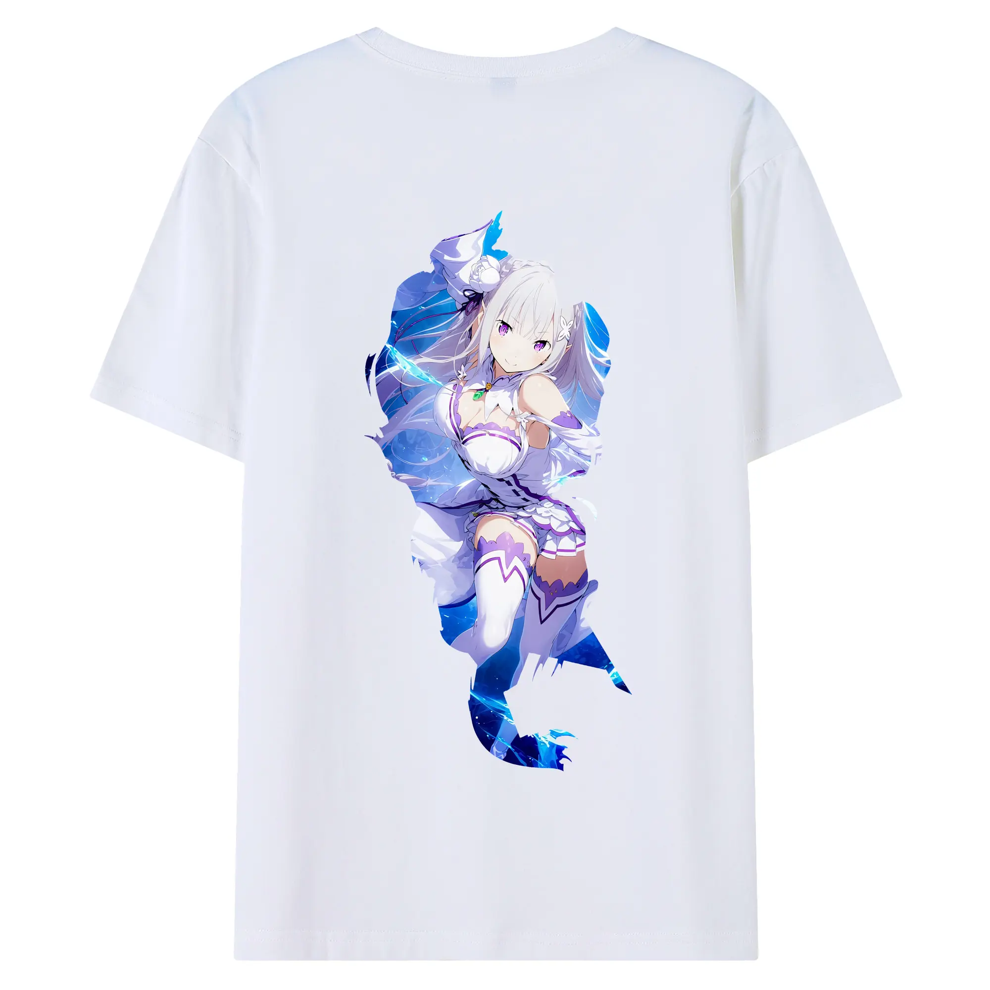 リゼロ グッズ エミリア - 綿100％ 半袖Tシャツ ・ バックプリント ・ 快適 通気性 ・ 日常使い 散歩 スポーツ用