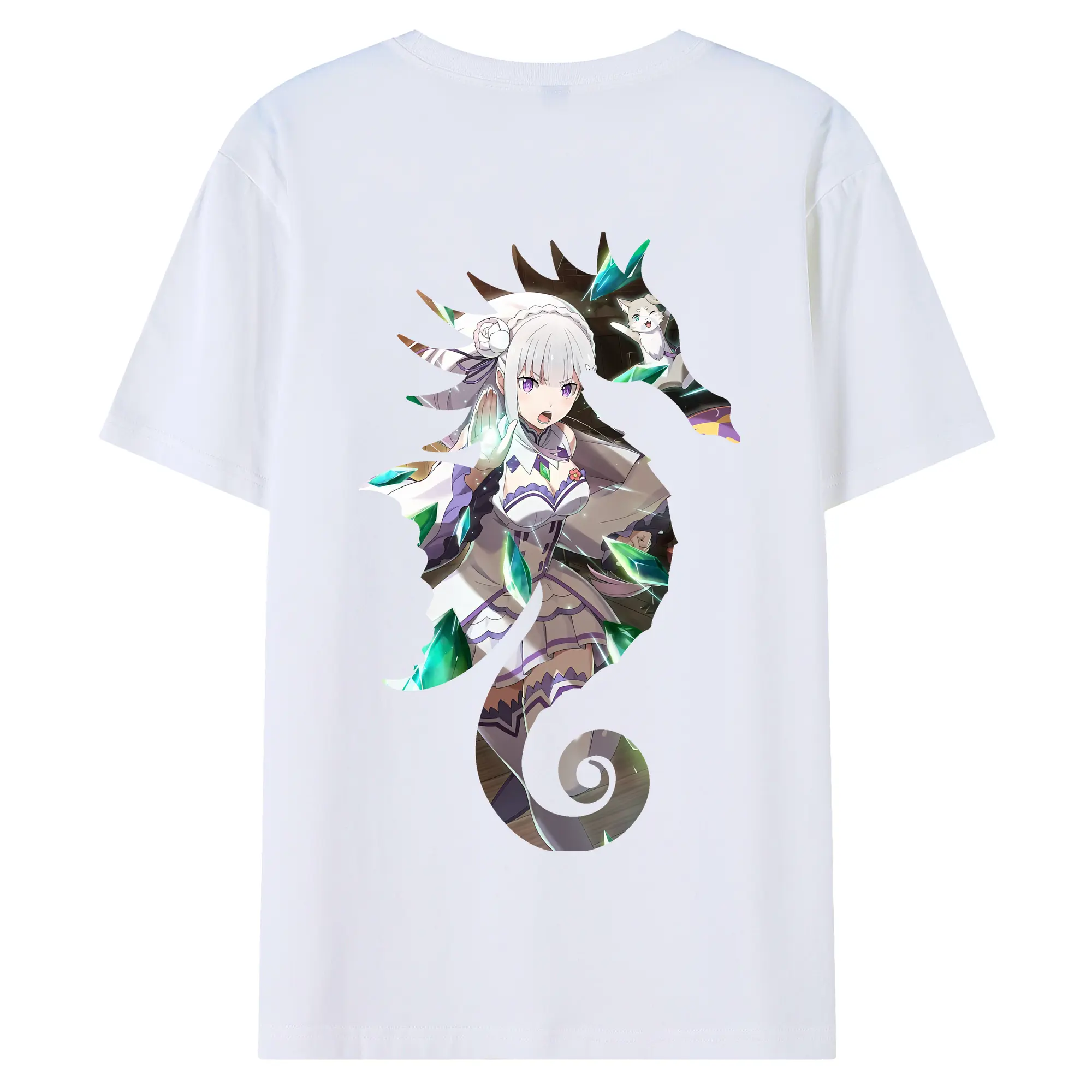 リゼロ グッズ エミリア - 綿100％ 半袖Tシャツ ・ バックプリント ・ 快適 通気性 ・ 日常使い 散歩 スポーツ用