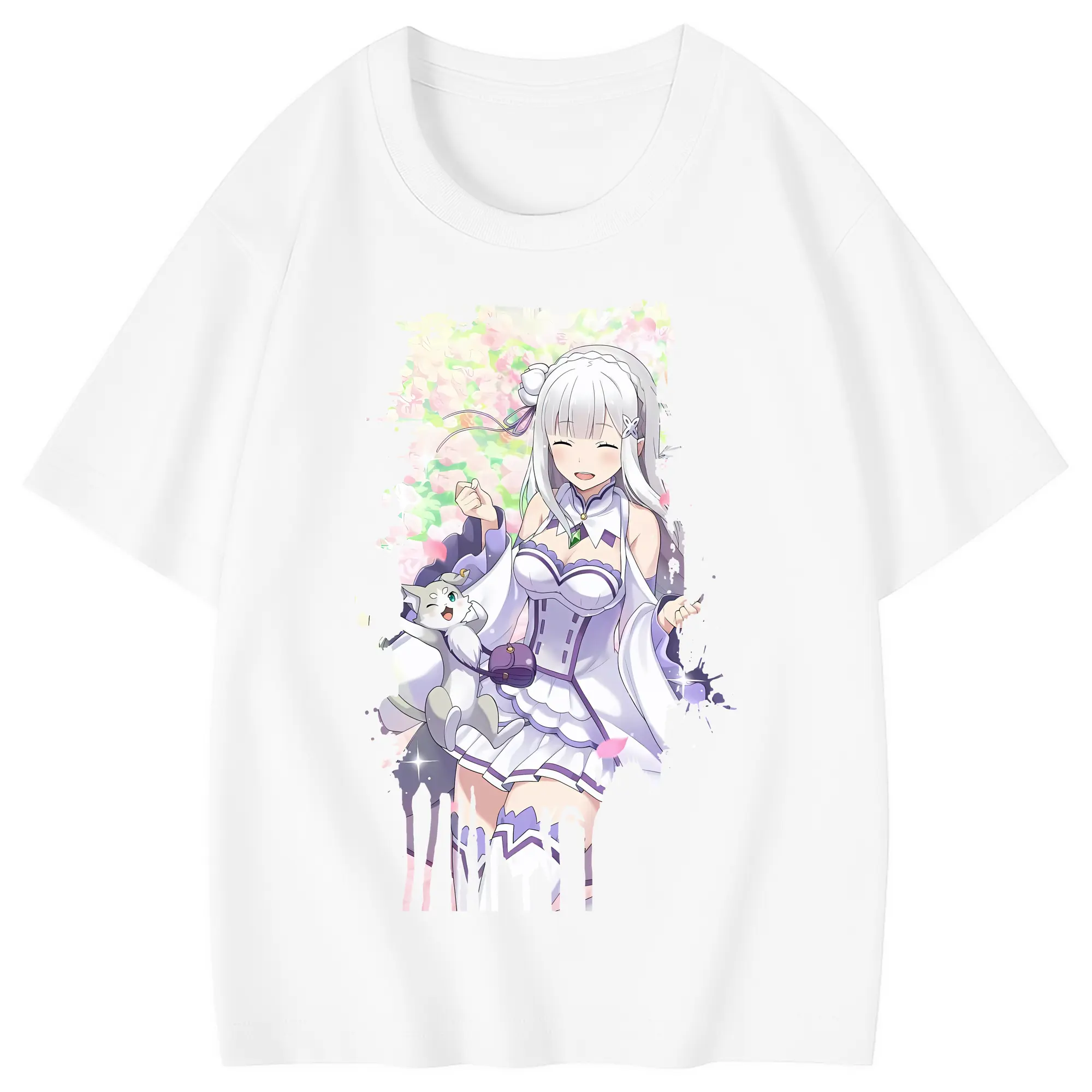 リゼロ グッズ エミリア - 綿100％ キッズTシャツ ・ フロントプリント ・ 快適 通気性 ・ スポーツ カジュアル 散歩用