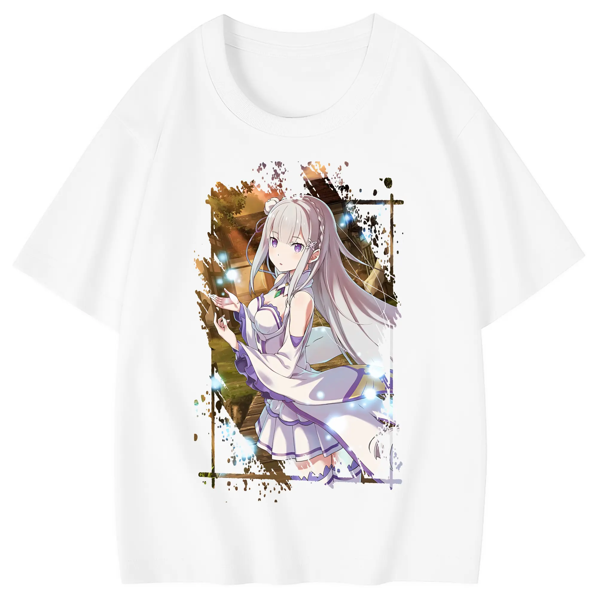 リゼロ グッズ エミリア - 綿100％ キッズTシャツ ・ フロントプリント ・ 快適 通気性 ・ スポーツ カジュアル 散歩用