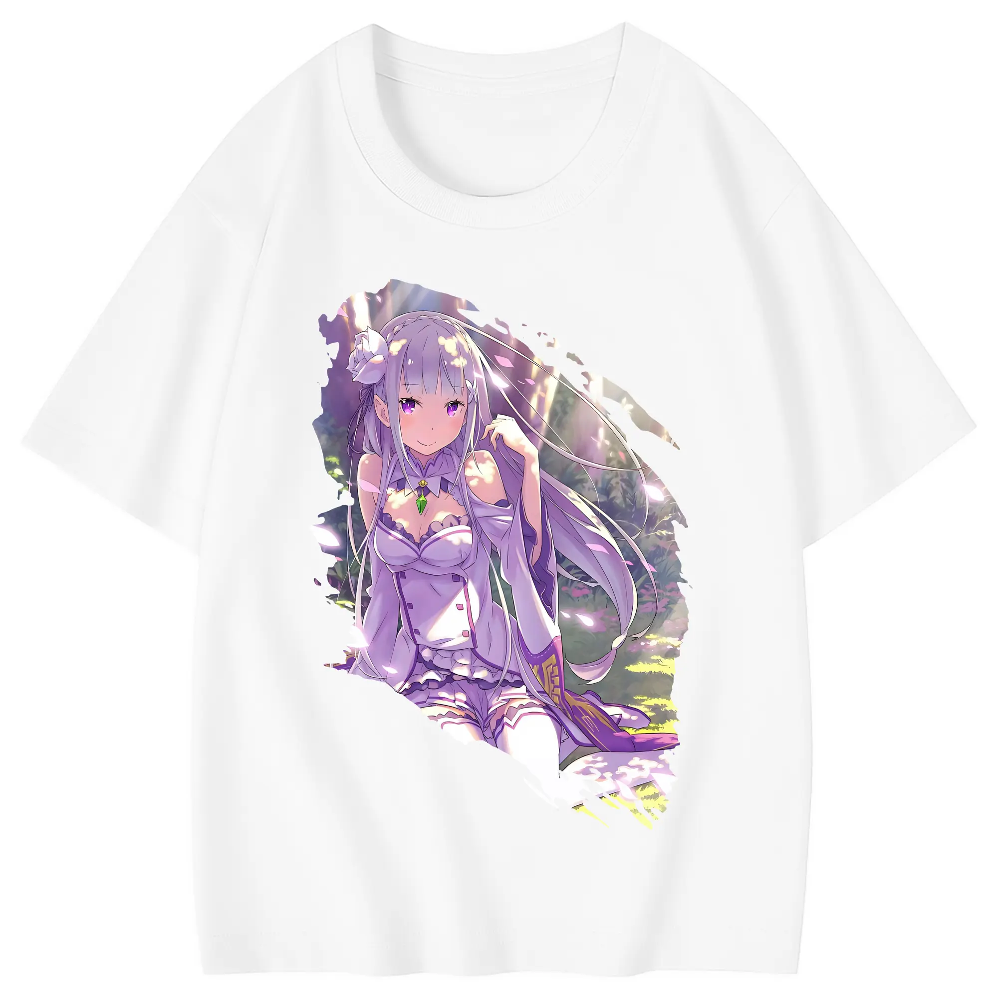 リゼロ グッズ エミリア - 綿100％ キッズTシャツ ・ フロントプリント ・ 快適 通気性 ・ スポーツ カジュアル 散歩用
