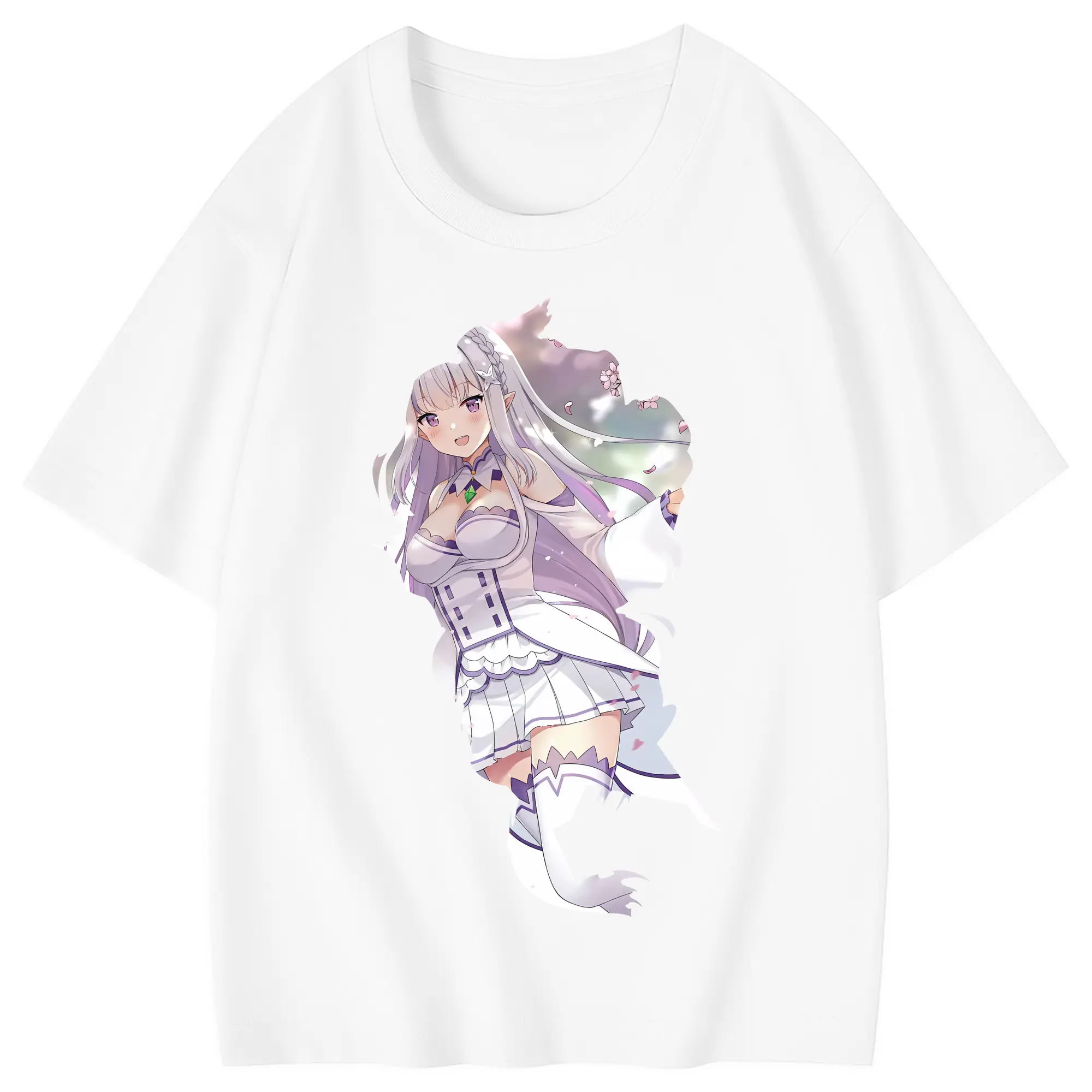 リゼロ グッズ エミリア - 綿100％ キッズTシャツ ・ フロントプリント ・ 快適 通気性 ・ スポーツ カジュアル 散歩用