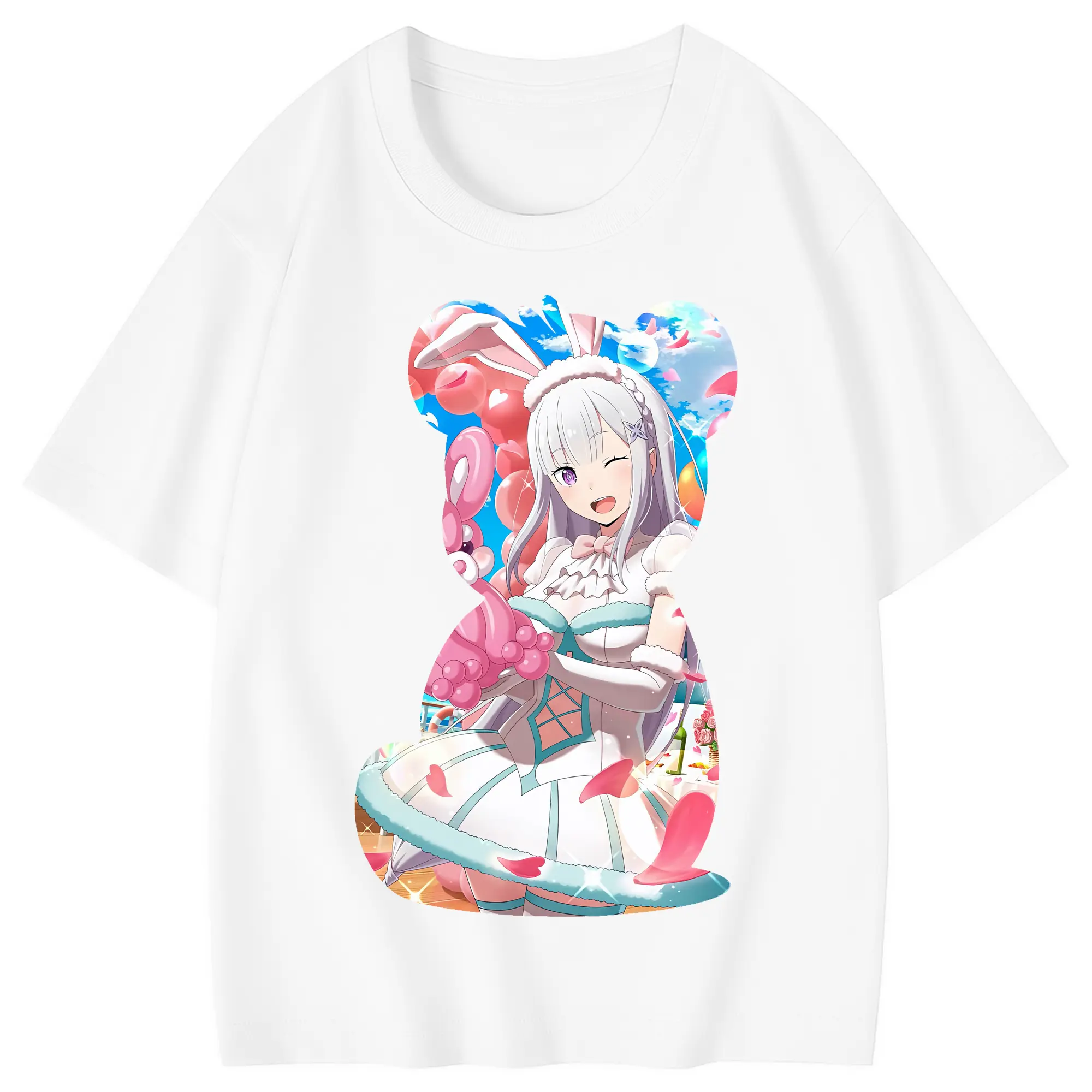 リゼロ グッズ エミリア - 綿100％ キッズTシャツ ・ フロントプリント ・ 快適 通気性 ・ スポーツ カジュアル 散歩用