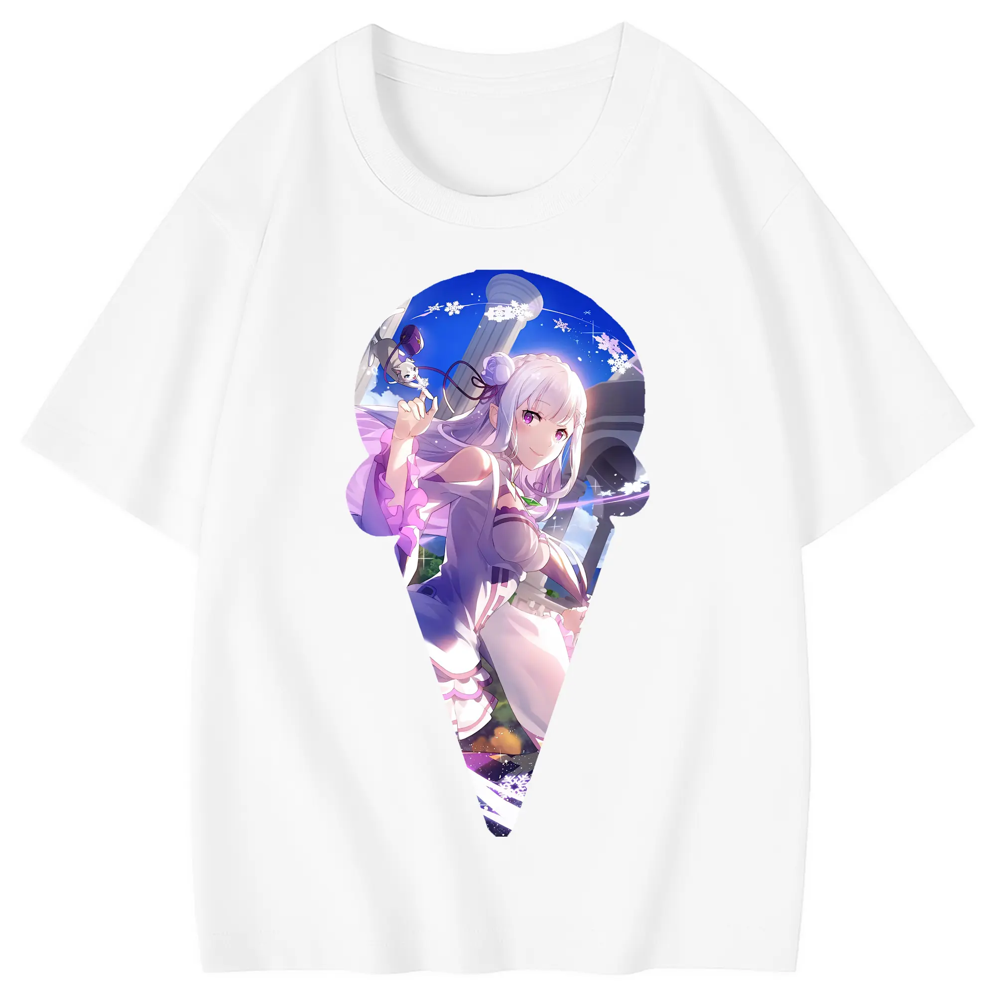 リゼロ グッズ エミリア - 綿100％ キッズTシャツ ・ フロントプリント ・ 快適 通気性 ・ スポーツ カジュアル 散歩用