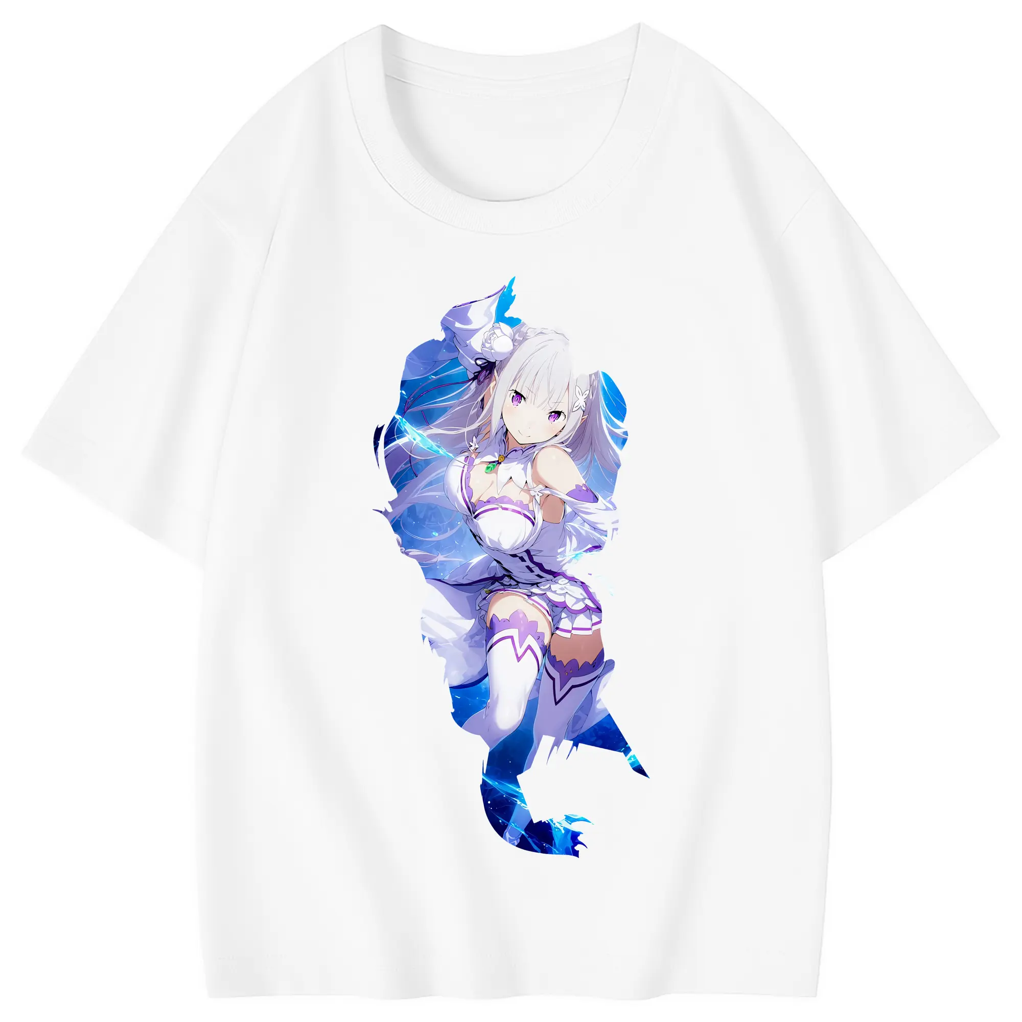 リゼロ グッズ エミリア - 綿100％ キッズTシャツ ・ フロントプリント ・ 快適 通気性 ・ スポーツ カジュアル 散歩用