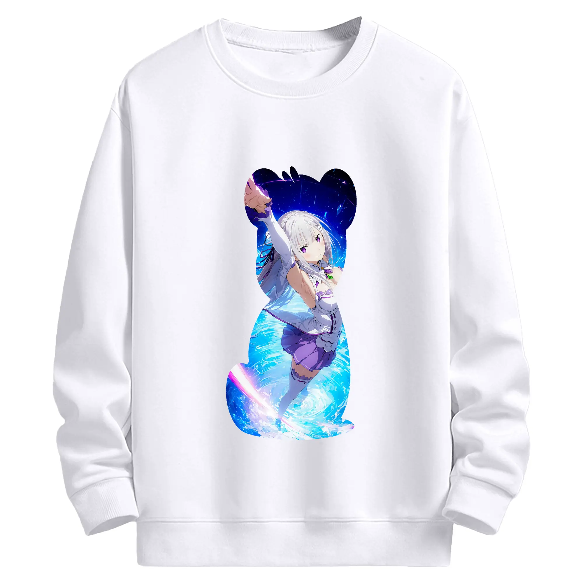 リゼロ グッズ エミリア - 高品質 クルーネック スウェット ・ コットン59％ ポリエステル41％ ・ ユニセックス 長袖 トレーナー ・ カジュアル デイリー スポーツ 散歩用