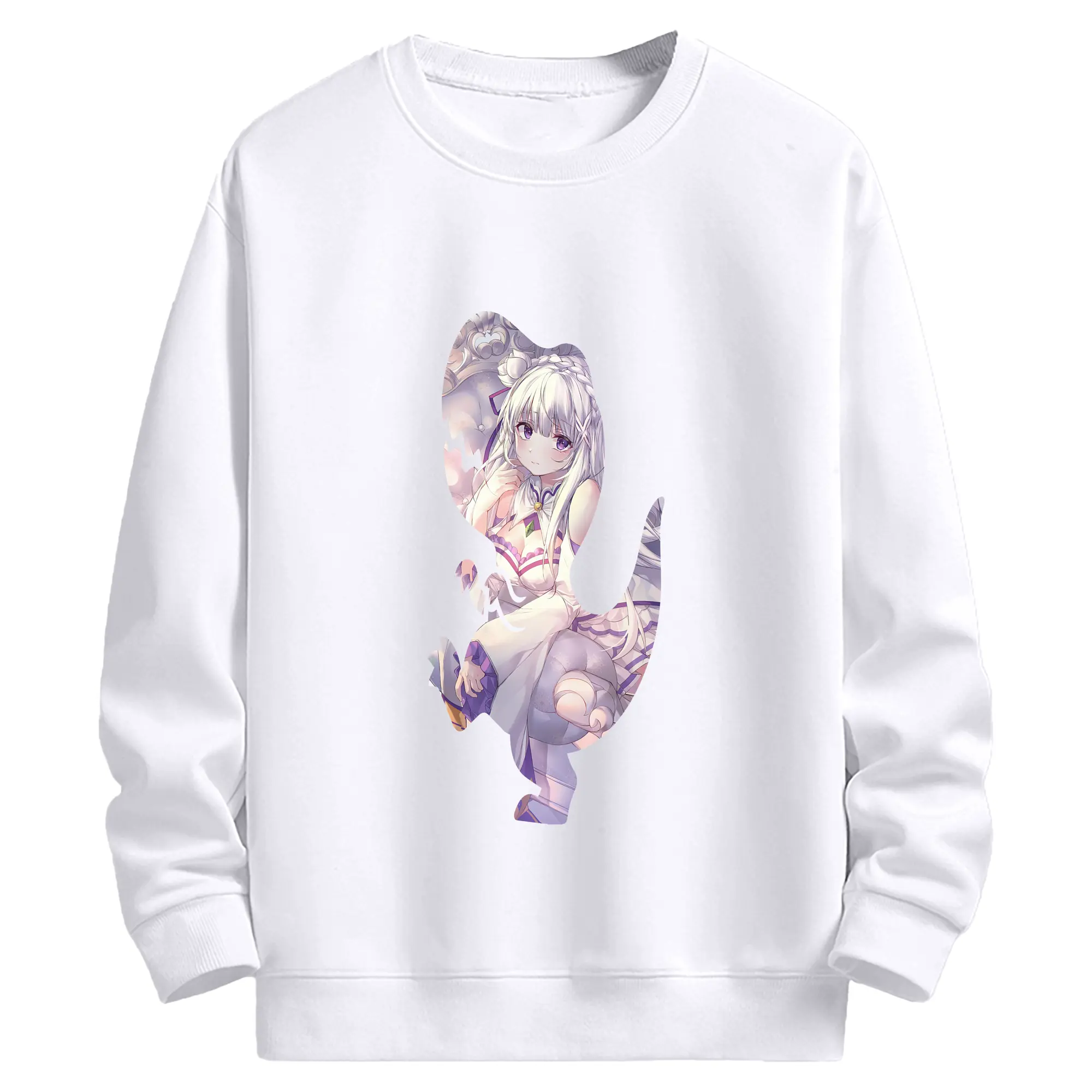 リゼロ グッズ エミリア - 高品質 クルーネック スウェット ・ コットン59％ ポリエステル41％ ・ ユニセックス 長袖 トレーナー ・ カジュアル デイリー スポーツ 散歩用