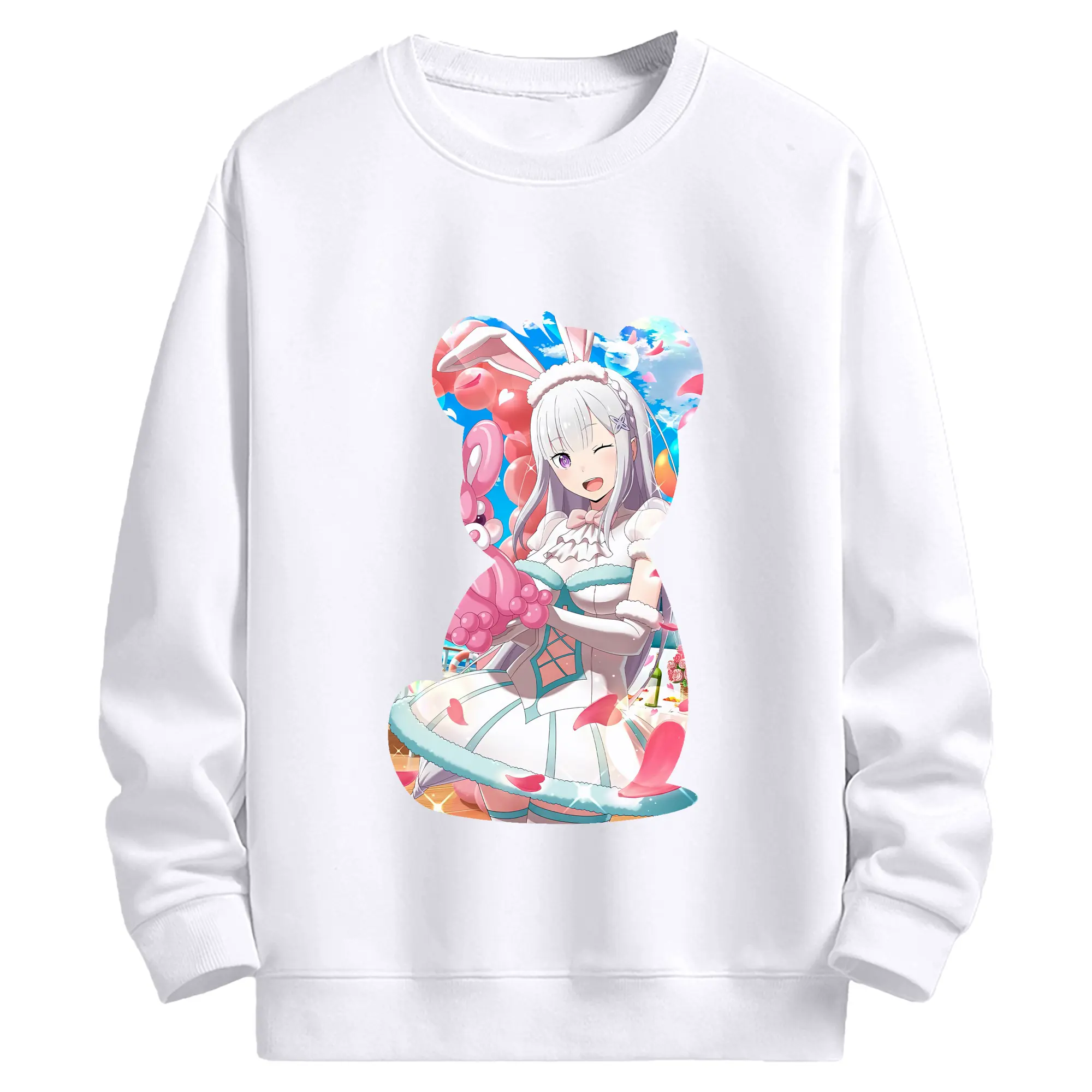 リゼロ グッズ エミリア - 高品質 クルーネック スウェット ・ コットン59％ ポリエステル41％ ・ ユニセックス 長袖 トレーナー ・ カジュアル デイリー スポーツ 散歩用