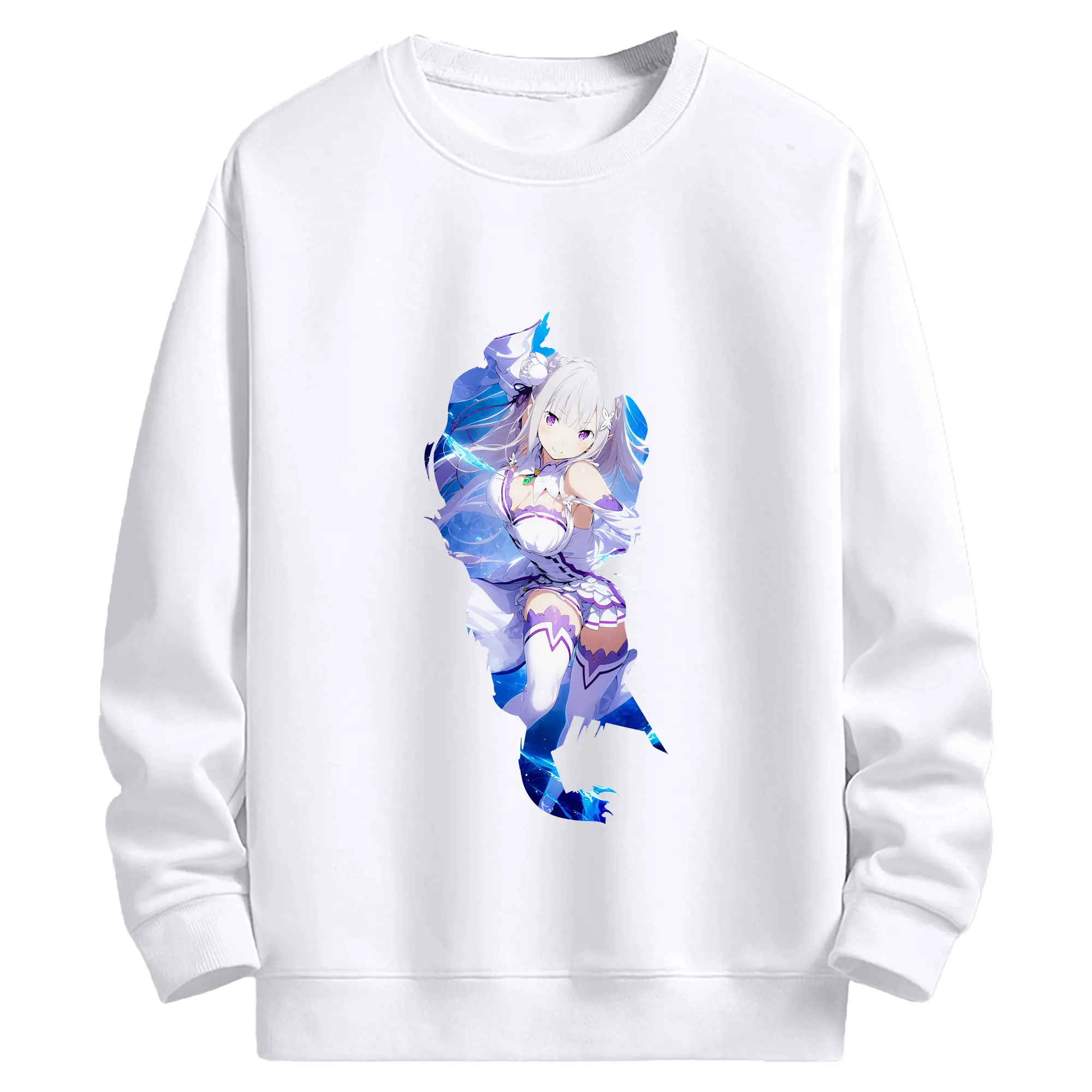 リゼロ グッズ エミリア - 高品質 クルーネック スウェット ・ コットン59％ ポリエステル41％ ・ ユニセックス 長袖 トレーナー ・ カジュアル デイリー スポーツ 散歩用