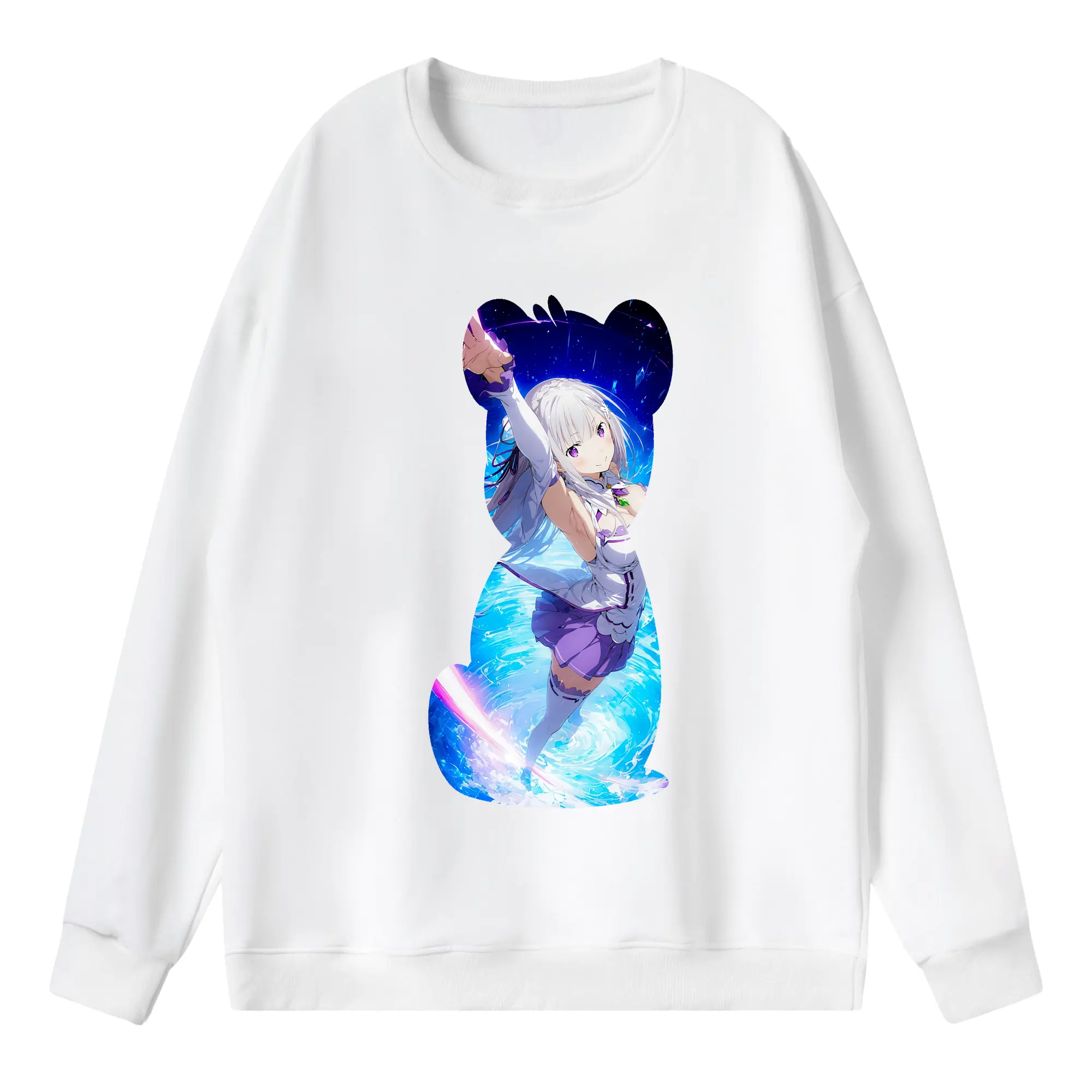 リゼロ グッズ エミリア - 薄手 クルーネック スウェット 裏毛260g · ポリエステル 春秋向け カジュアル 男女兼用 · トレーナー デイリー スポーツ 散歩に最適