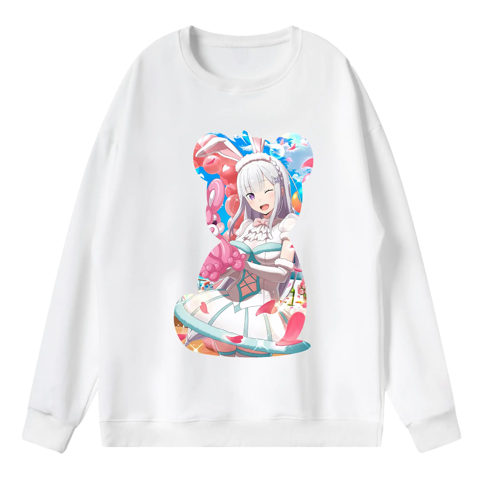 リゼロ グッズ エミリア - 薄手 クルーネック スウェット 裏毛260g · ポリエステル 春秋向け カジュアル 男女兼用 · トレーナー デイリー スポーツ 散歩に最適