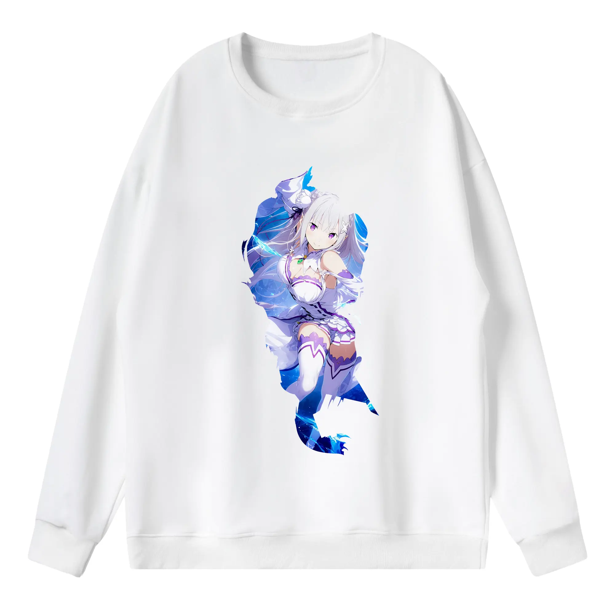 リゼロ グッズ エミリア - 薄手 クルーネック スウェット 裏毛260g · ポリエステル 春秋向け カジュアル 男女兼用 · トレーナー デイリー スポーツ 散歩に最適