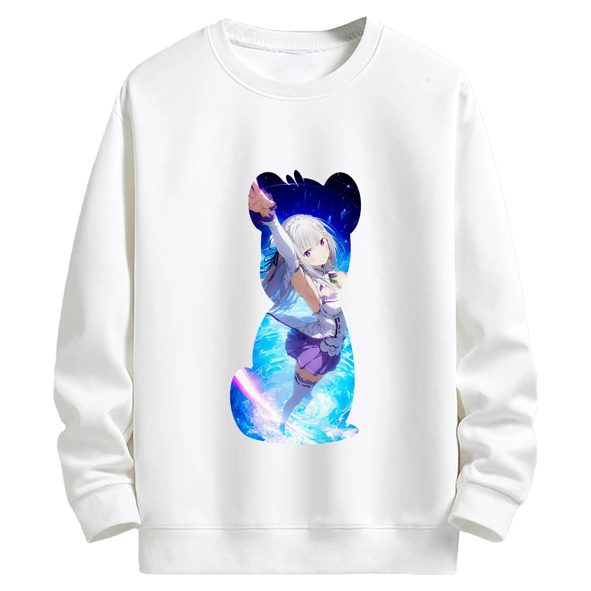 リゼロ グッズ エミリア - キッズ クルーネックスウェットシャツ ・ フロントプリント ・ 綿80％ ポリエステル20％ ・ 快適 通学 スポーツ 日常使い お散歩用