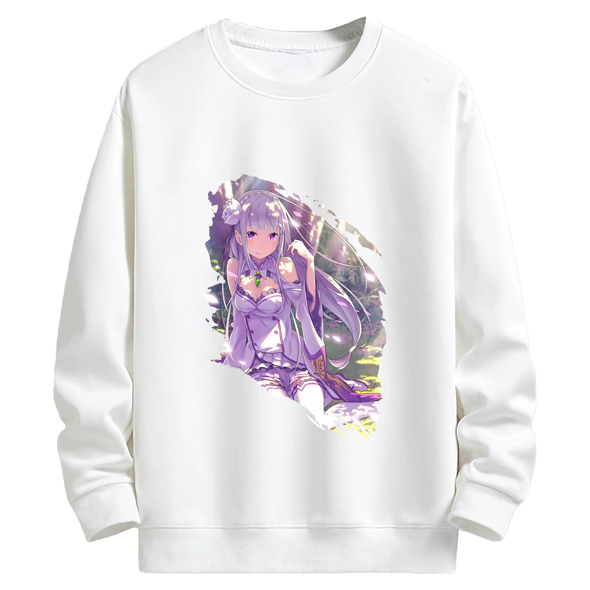 リゼロ グッズ エミリア - キッズ クルーネックスウェットシャツ ・ フロントプリント ・ 綿80％ ポリエステル20％ ・ 快適 通学 スポーツ 日常使い お散歩用