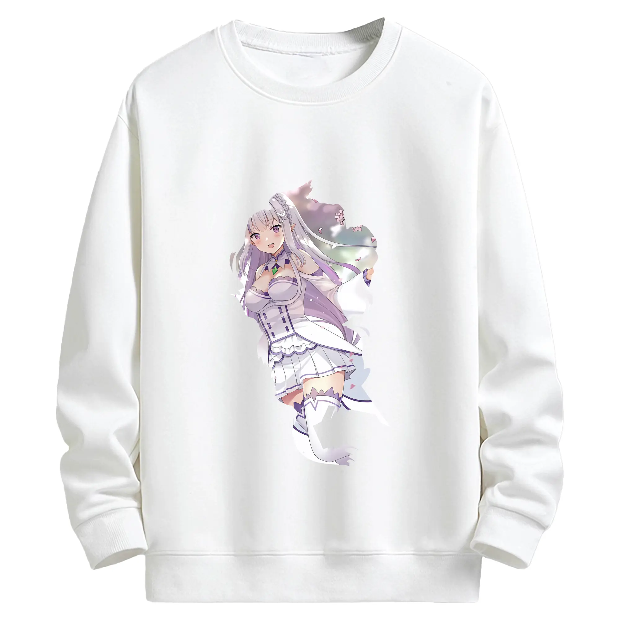 リゼロ グッズ エミリア - キッズ クルーネックスウェットシャツ ・ フロントプリント ・ 綿80％ ポリエステル20％ ・ 快適 通学 スポーツ 日常使い お散歩用