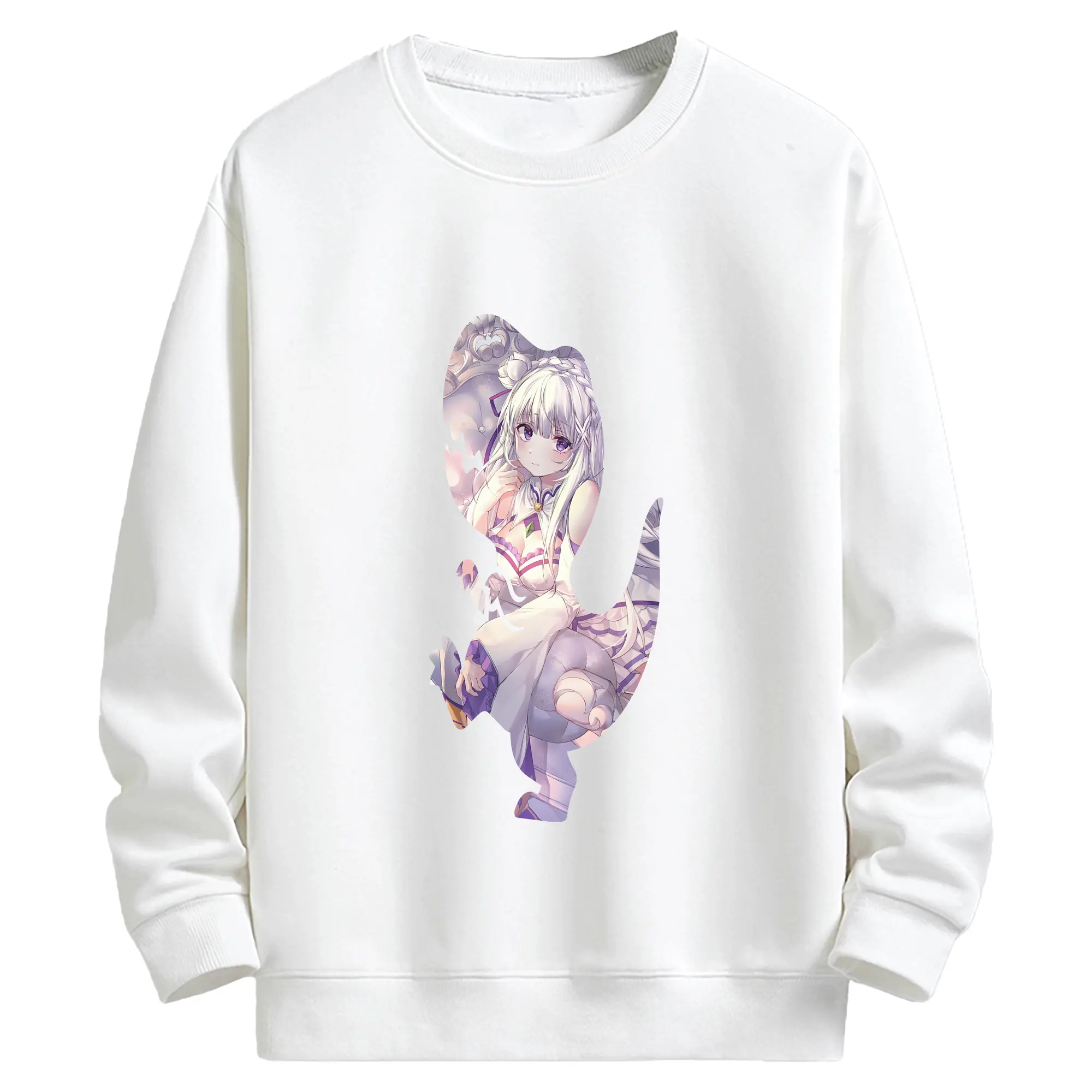 リゼロ グッズ エミリア - キッズ クルーネックスウェットシャツ ・ フロントプリント ・ 綿80％ ポリエステル20％ ・ 快適 通学 スポーツ 日常使い お散歩用