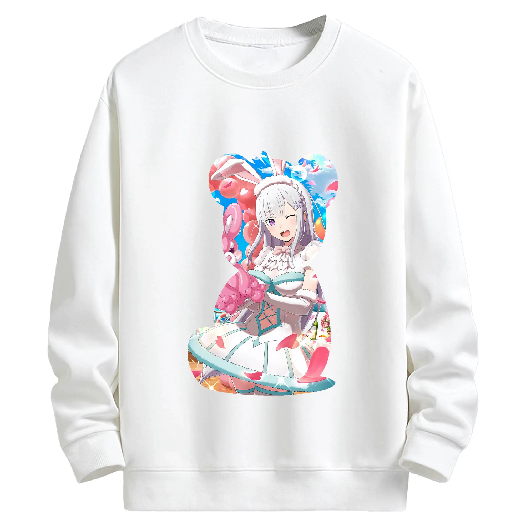 リゼロ グッズ エミリア - キッズ クルーネックスウェットシャツ ・ フロントプリント ・ 綿80％ ポリエステル20％ ・ 快適 通学 スポーツ 日常使い お散歩用