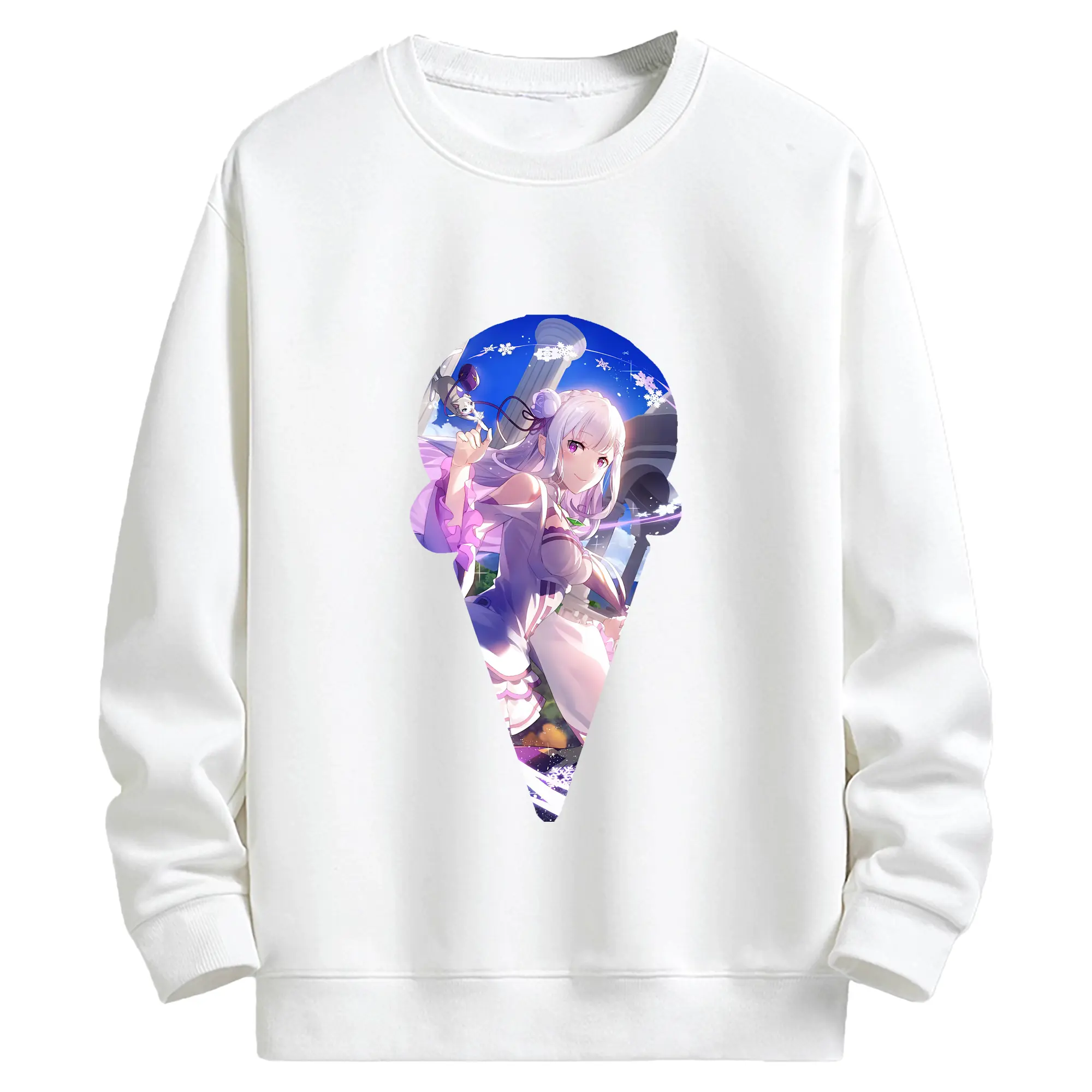 リゼロ グッズ エミリア - キッズ クルーネックスウェットシャツ ・ フロントプリント ・ 綿80％ ポリエステル20％ ・ 快適 通学 スポーツ 日常使い お散歩用