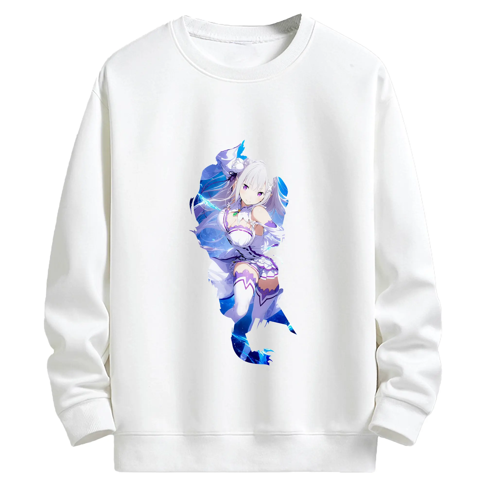 リゼロ グッズ エミリア - キッズ クルーネックスウェットシャツ ・ フロントプリント ・ 綿80％ ポリエステル20％ ・ 快適 通学 スポーツ 日常使い お散歩用