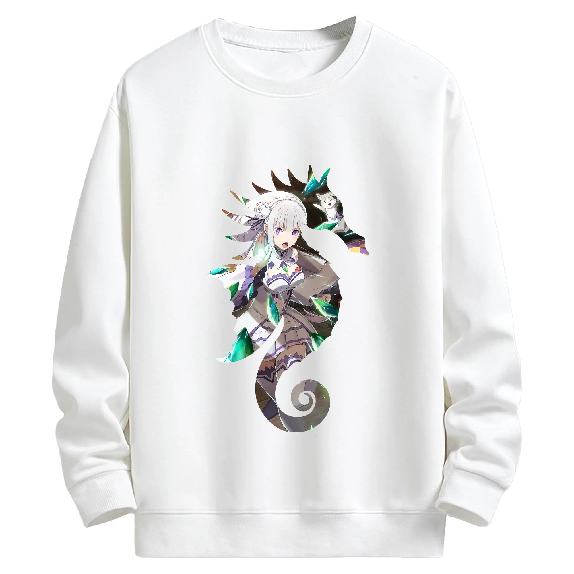 リゼロ グッズ エミリア - キッズ クルーネックスウェットシャツ ・ フロントプリント ・ 綿80％ ポリエステル20％ ・ 快適 通学 スポーツ 日常使い お散歩用