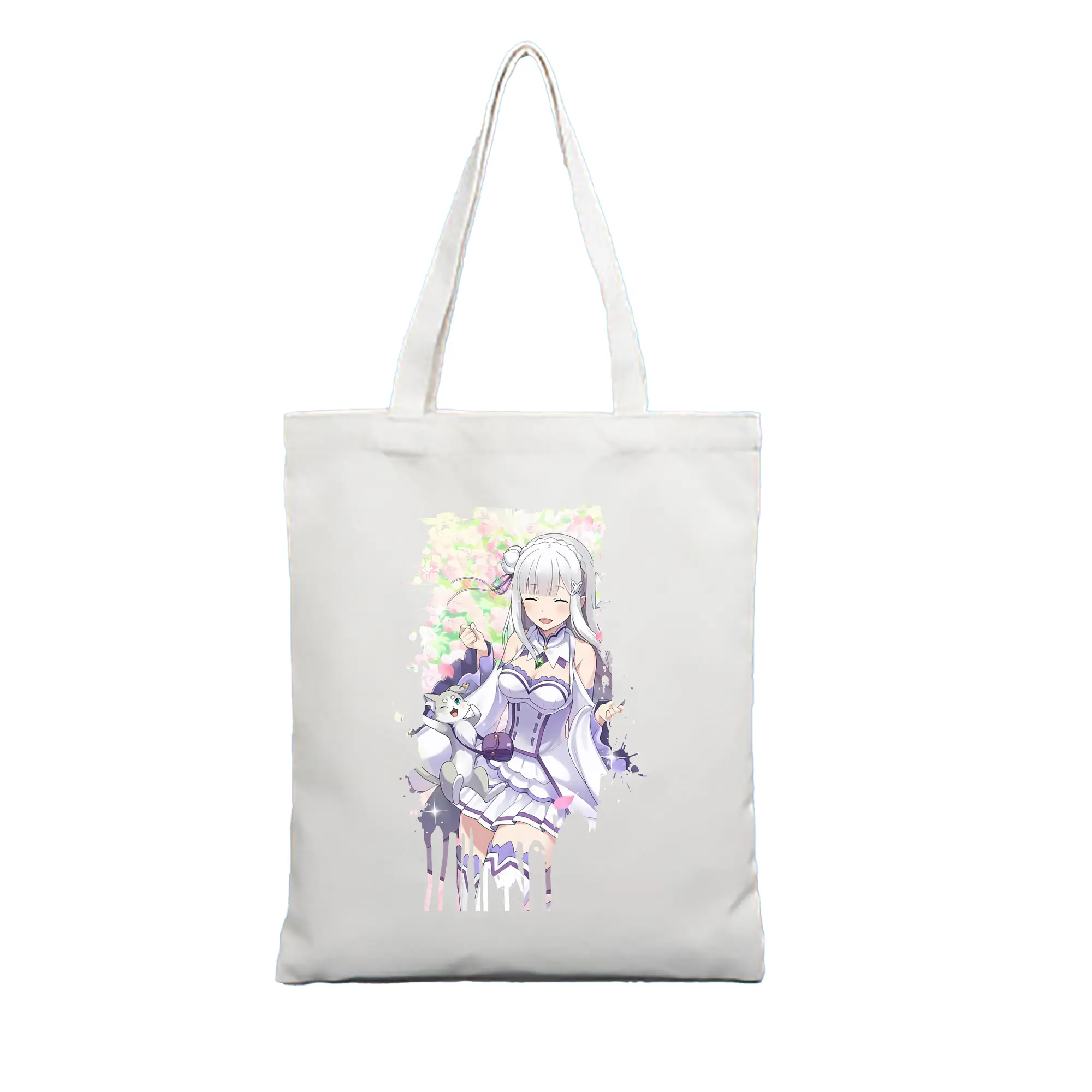 リゼロ グッズ エミリア - 縦型キャンバス手提げバッグ（トートバッグ） ・ キャンバス素材 ・ ショッピング用 ・ 軽量 丈夫 お手入れ簡単