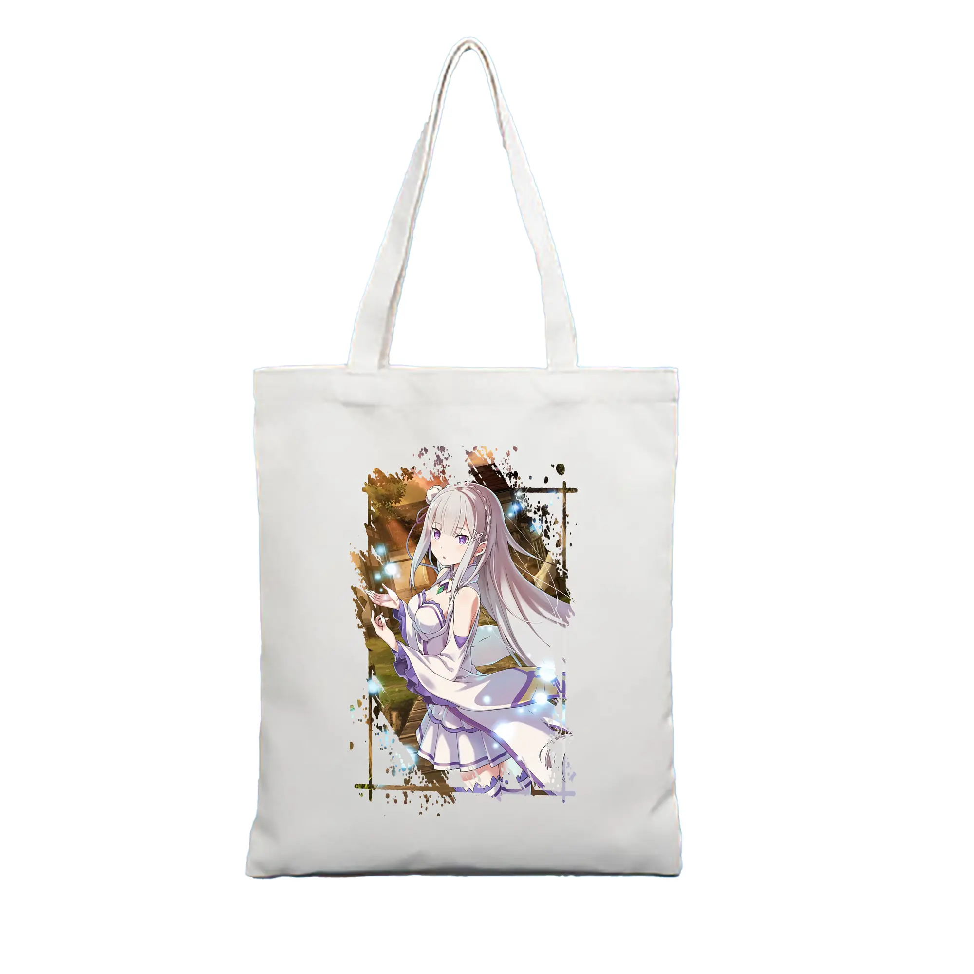 リゼロ グッズ エミリア - 縦型キャンバス手提げバッグ（トートバッグ） ・ キャンバス素材 ・ ショッピング用 ・ 軽量 丈夫 お手入れ簡単