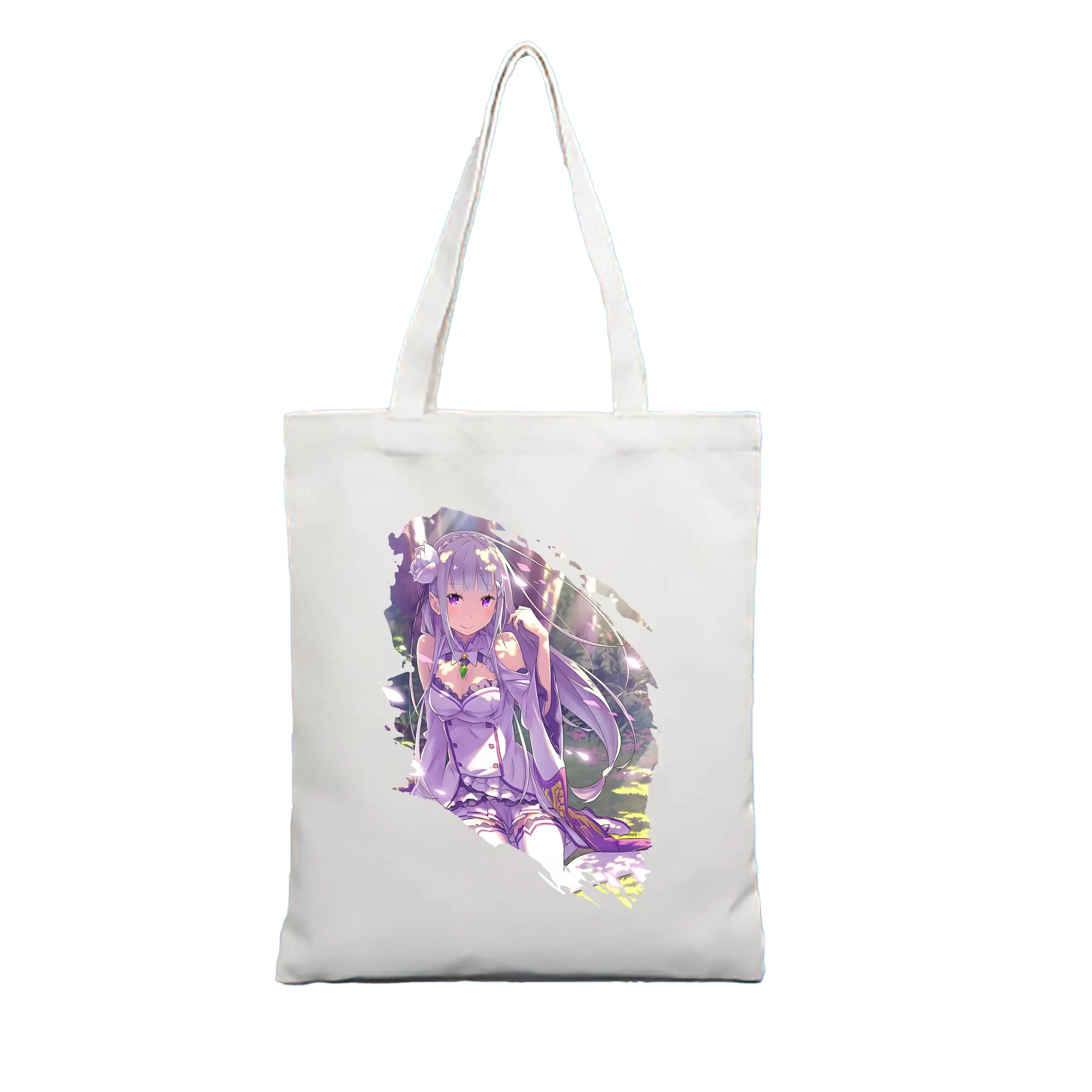 リゼロ グッズ エミリア - 縦型キャンバス手提げバッグ（トートバッグ） ・ キャンバス素材 ・ ショッピング用 ・ 軽量 丈夫 お手入れ簡単