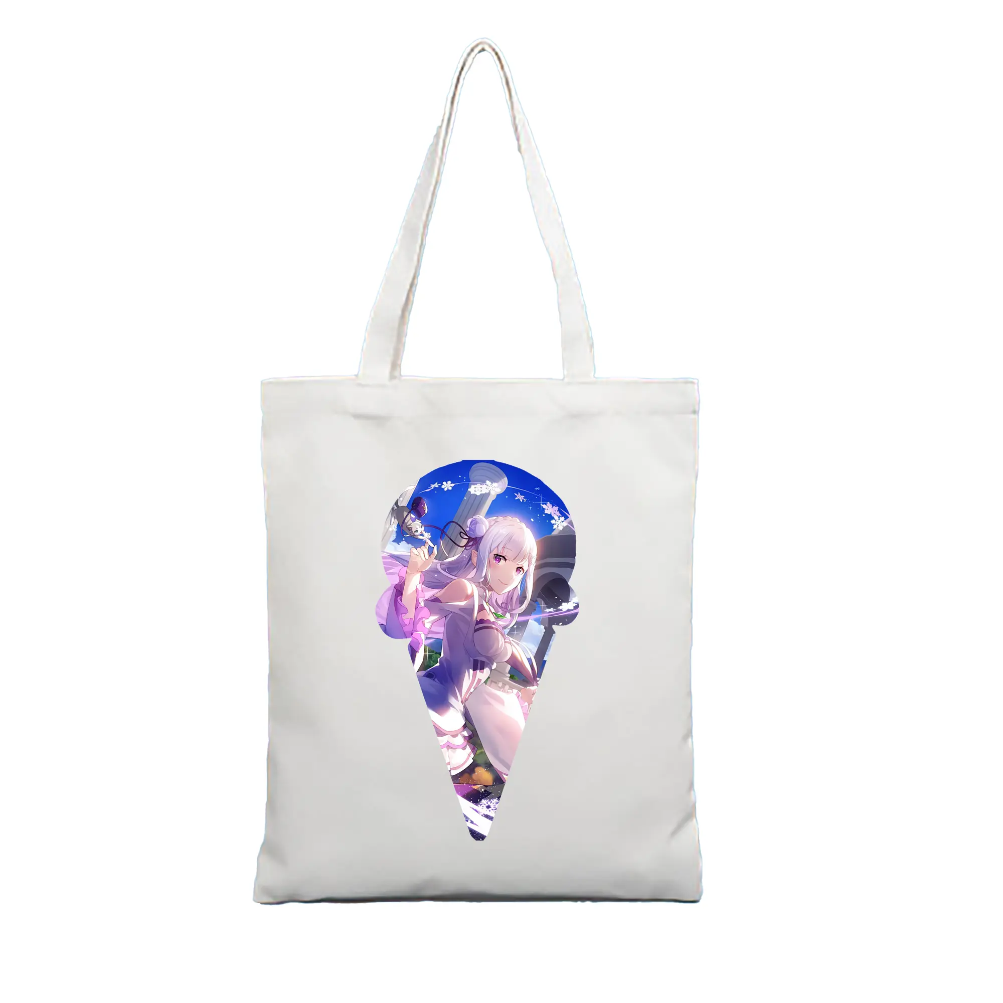 リゼロ グッズ エミリア - 縦型キャンバス手提げバッグ（トートバッグ） ・ キャンバス素材 ・ ショッピング用 ・ 軽量 丈夫 お手入れ簡単