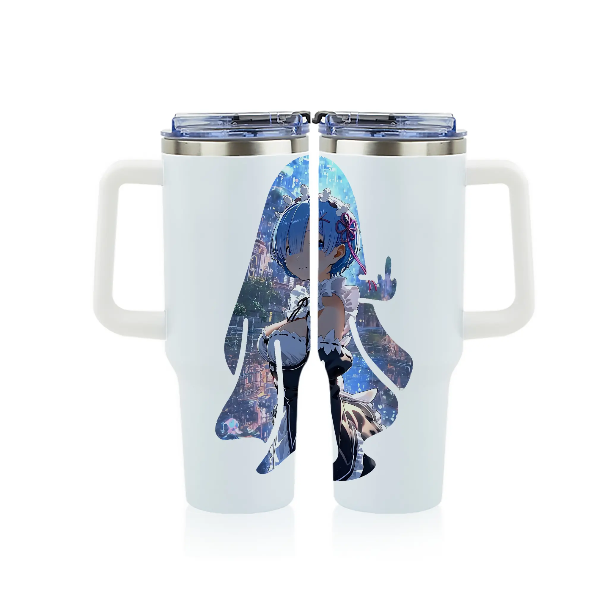 リゼロ グッズ レム - 1200mL フルプリント車用タンブラー ・ 304ステンレス 内側 ・ 201ステンレス 外側 ・ 保温 保冷 ・ 通勤 ドライブ アウトドア用