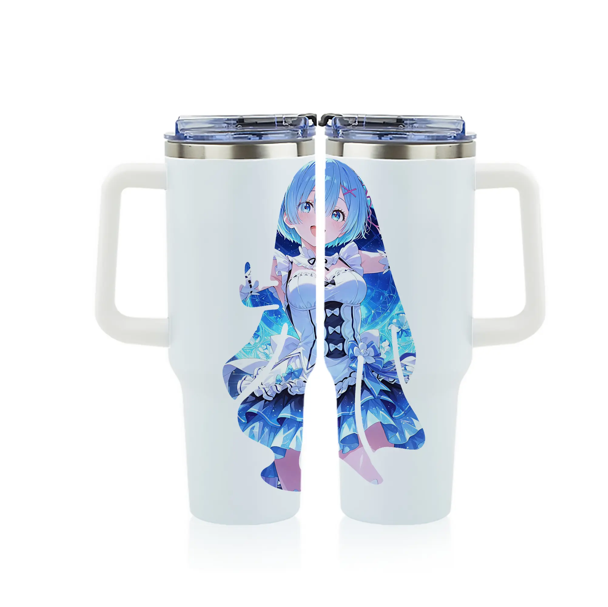 リゼロ グッズ レム - 1200mL フルプリント車用タンブラー ・ 304ステンレス 内側 ・ 201ステンレス 外側 ・ 保温 保冷 ・ 通勤 ドライブ アウトドア用