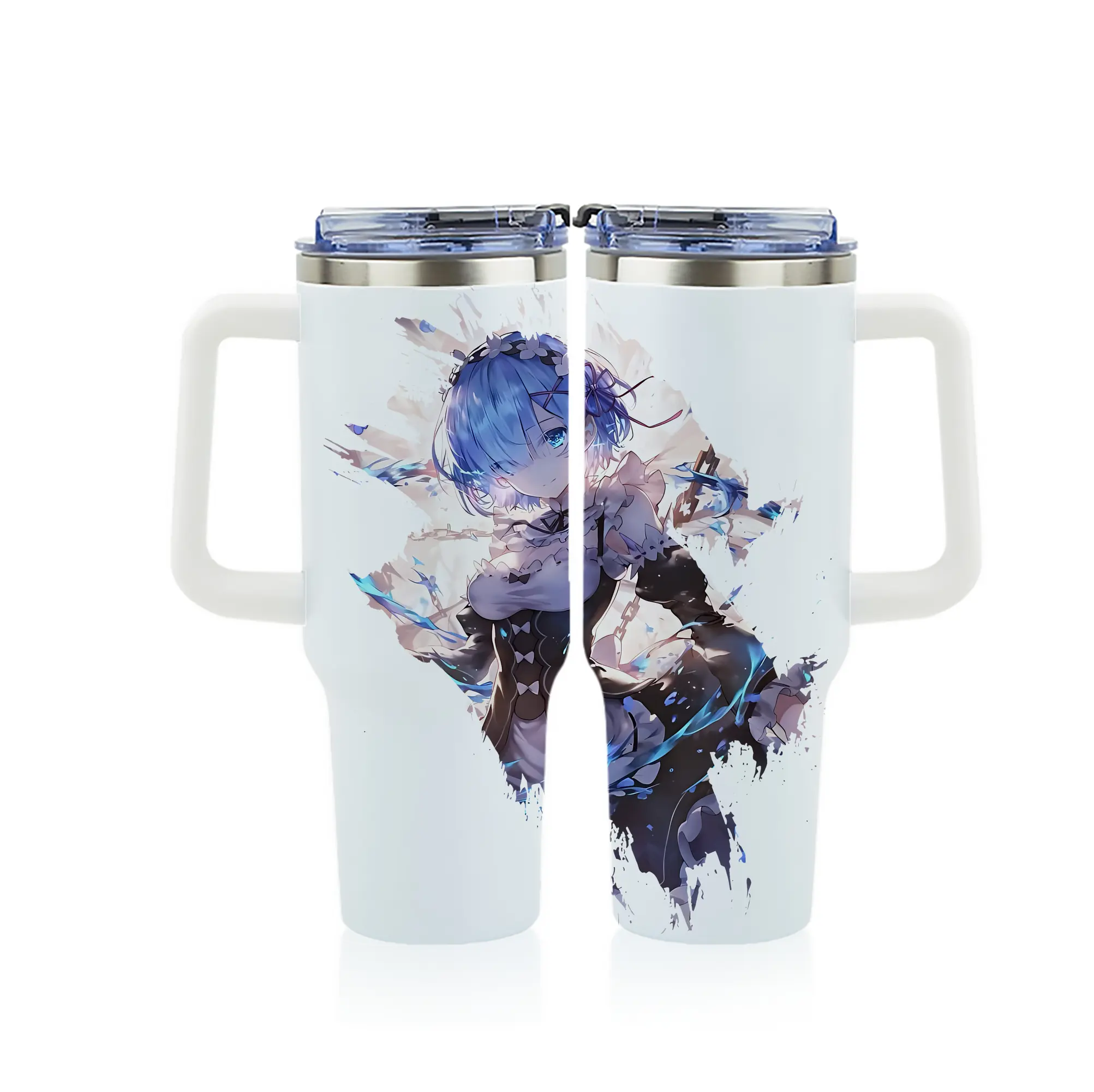 リゼロ グッズ レム - 1200mL フルプリント車用タンブラー ・ 304ステンレス 内側 ・ 201ステンレス 外側 ・ 保温 保冷 ・ 通勤 ドライブ アウトドア用