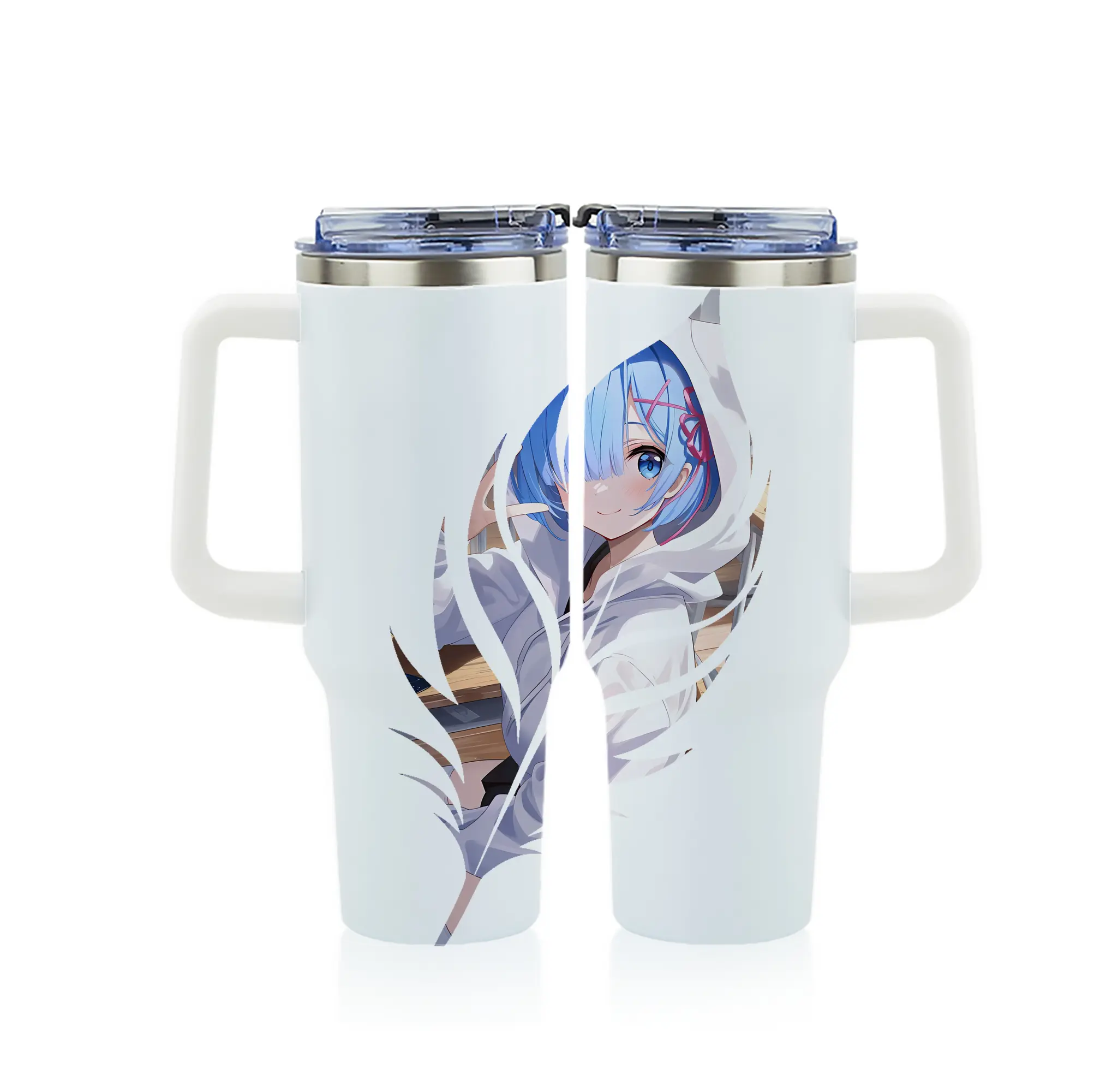 リゼロ グッズ レム - 1200mL フルプリント車用タンブラー ・ 304ステンレス 内側 ・ 201ステンレス 外側 ・ 保温 保冷 ・ 通勤 ドライブ アウトドア用