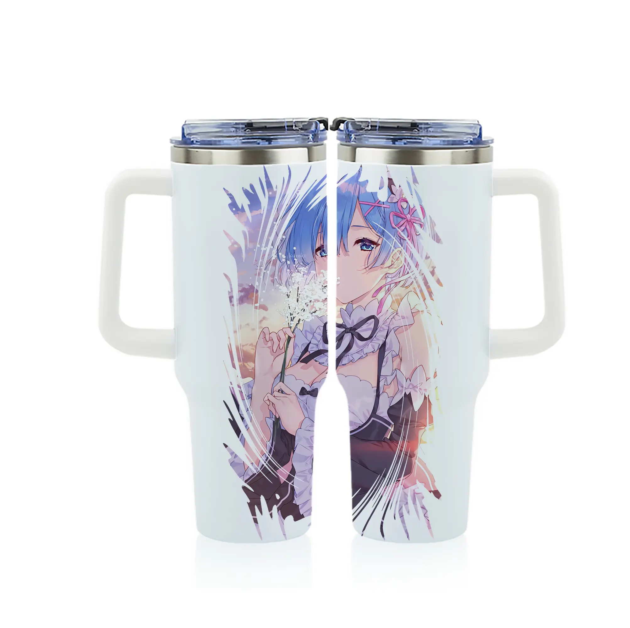 リゼロ グッズ レム - 1200mL フルプリント車用タンブラー ・ 304ステンレス 内側 ・ 201ステンレス 外側 ・ 保温 保冷 ・ 通勤 ドライブ アウトドア用