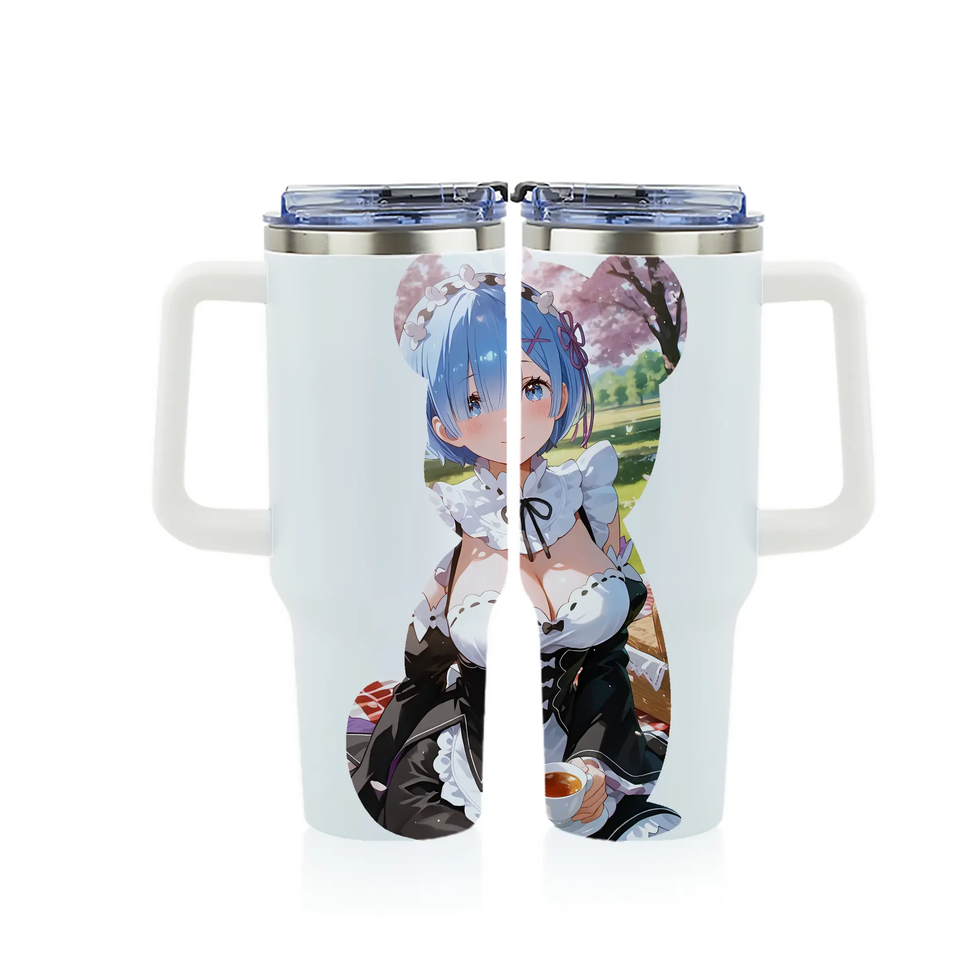 リゼロ グッズ レム - 1200mL フルプリント車用タンブラー ・ 304ステンレス 内側 ・ 201ステンレス 外側 ・ 保温 保冷 ・ 通勤 ドライブ アウトドア用