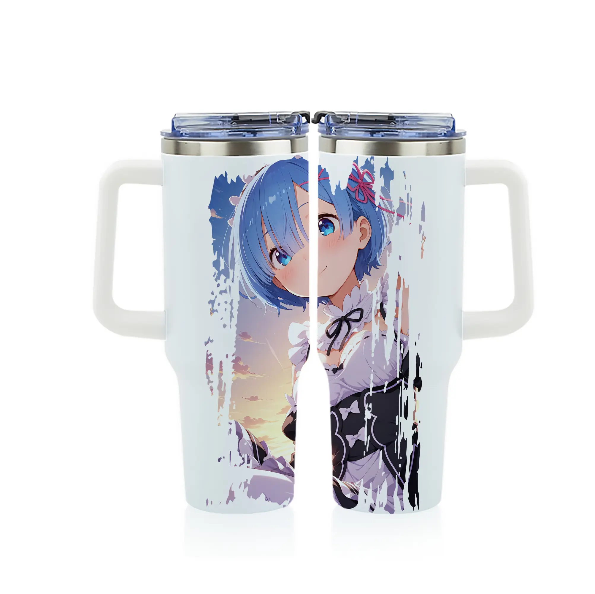 リゼロ グッズ レム - 1200mL フルプリント車用タンブラー ・ 304ステンレス 内側 ・ 201ステンレス 外側 ・ 保温 保冷 ・ 通勤 ドライブ アウトドア用