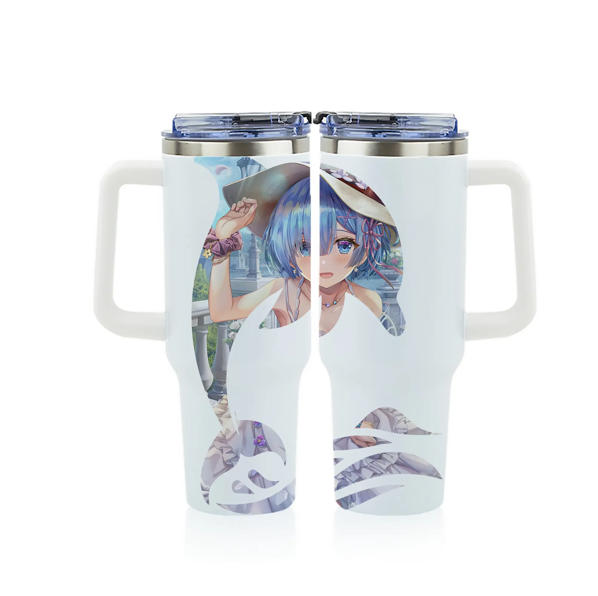 リゼロ グッズ レム - 1200mL フルプリント車用タンブラー ・ 304ステンレス 内側 ・ 201ステンレス 外側 ・ 保温 保冷 ・ 通勤 ドライブ アウトドア用