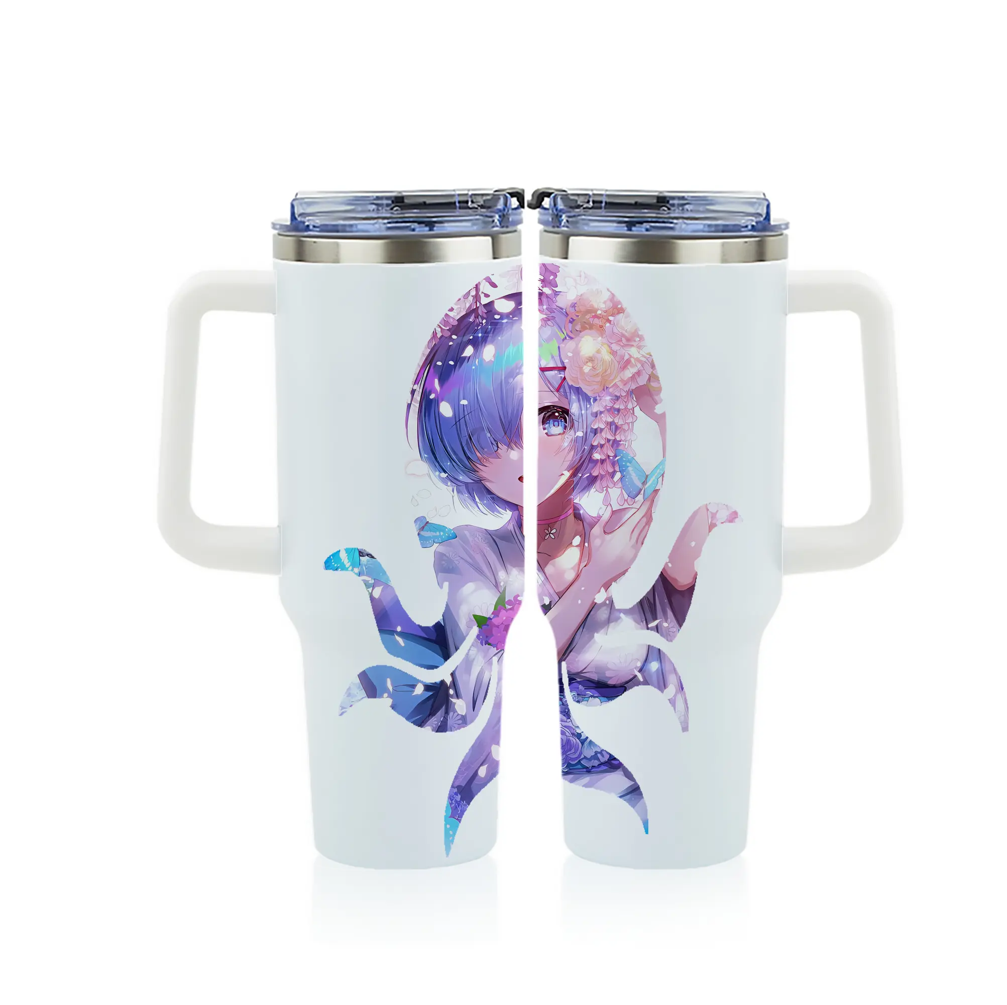 リゼロ グッズ レム - 1200mL フルプリント車用タンブラー ・ 304ステンレス 内側 ・ 201ステンレス 外側 ・ 保温 保冷 ・ 通勤 ドライブ アウトドア用