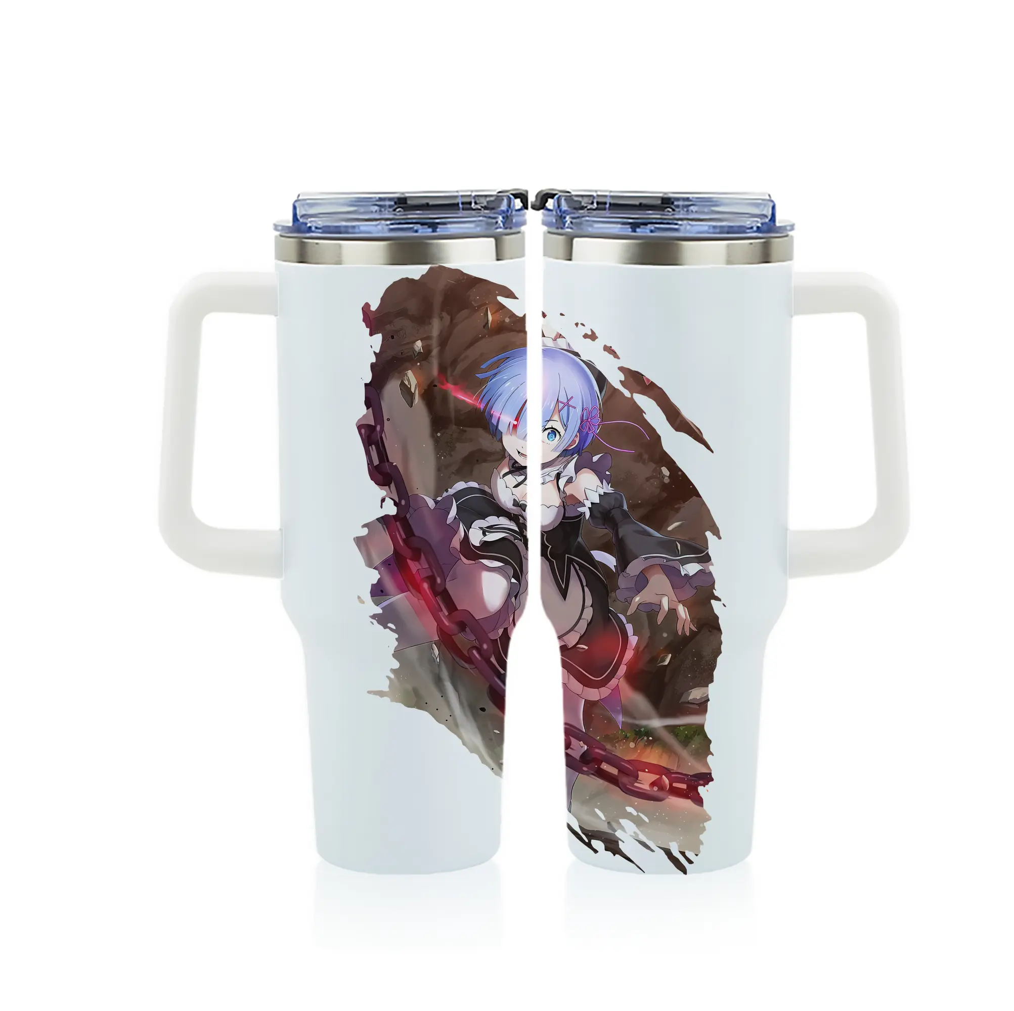 リゼロ グッズ レム - 1200mL フルプリント車用タンブラー ・ 304ステンレス 内側 ・ 201ステンレス 外側 ・ 保温 保冷 ・ 通勤 ドライブ アウトドア用