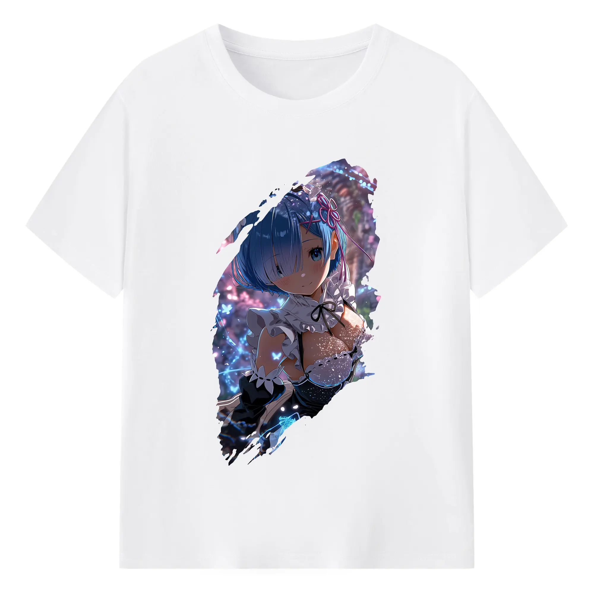 リゼロ グッズ レム - 綿100％ 半袖Tシャツ ・ フロントプリント ・ 快適 通気性 ・ 日常使い 散歩 スポーツ用