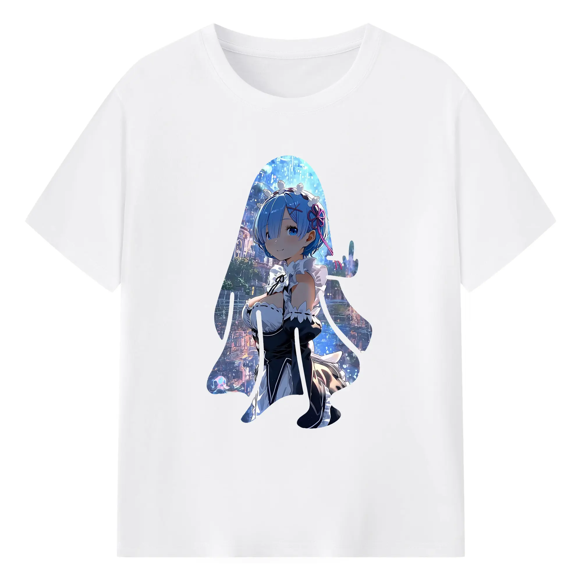 リゼロ グッズ レム - 綿100％ 半袖Tシャツ ・ フロントプリント ・ 快適 通気性 ・ 日常使い 散歩 スポーツ用