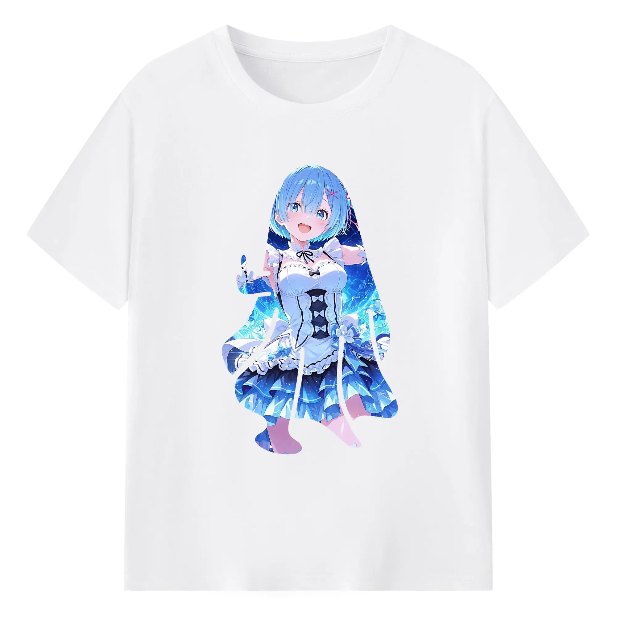 リゼロ グッズ レム - 綿100％ 半袖Tシャツ ・ フロントプリント ・ 快適 通気性 ・ 日常使い 散歩 スポーツ用